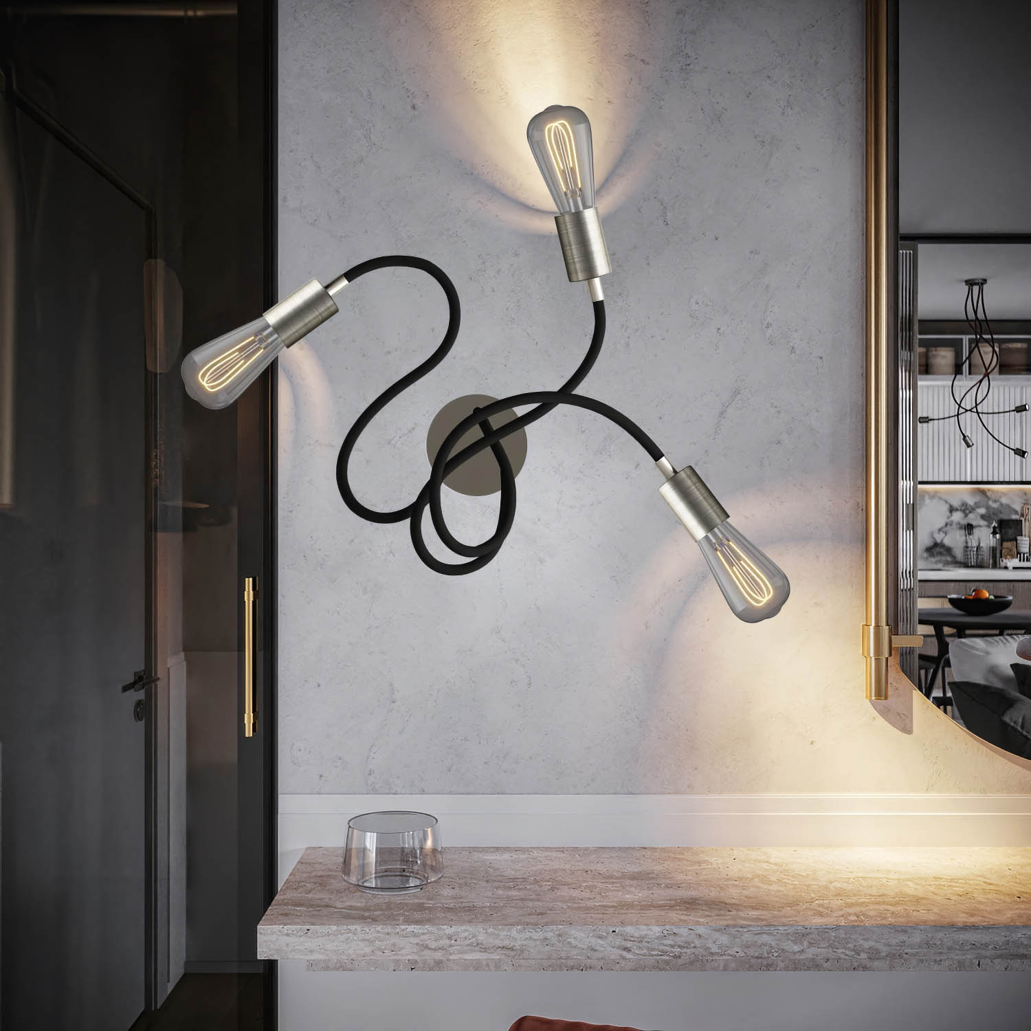 Flex 60 lampada da parete o soffitto snodabile a luce diffusa con lampadina LED ST64 - Titanio satinato