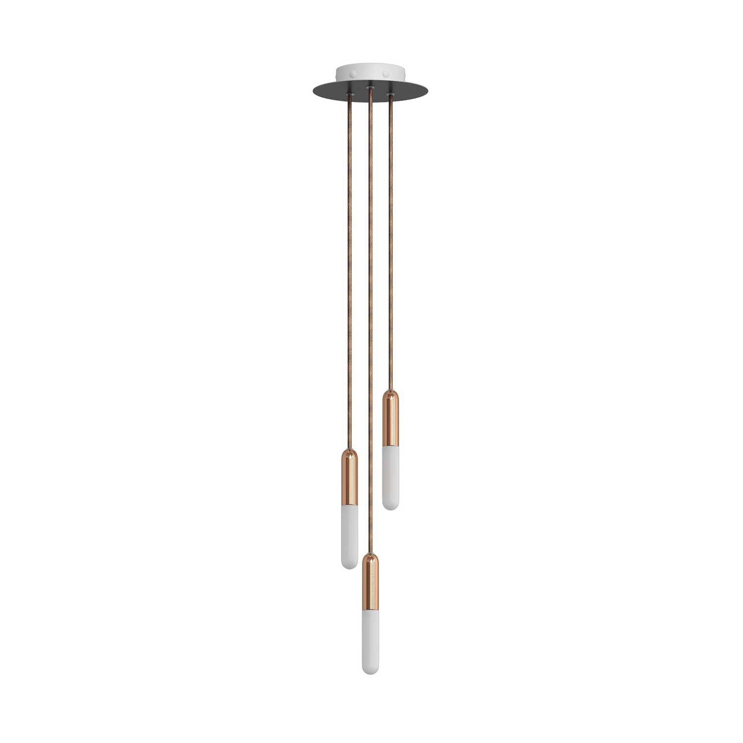 Sospensione a 3 cadute completa di P-Light e Rose-One 200mm - Rame