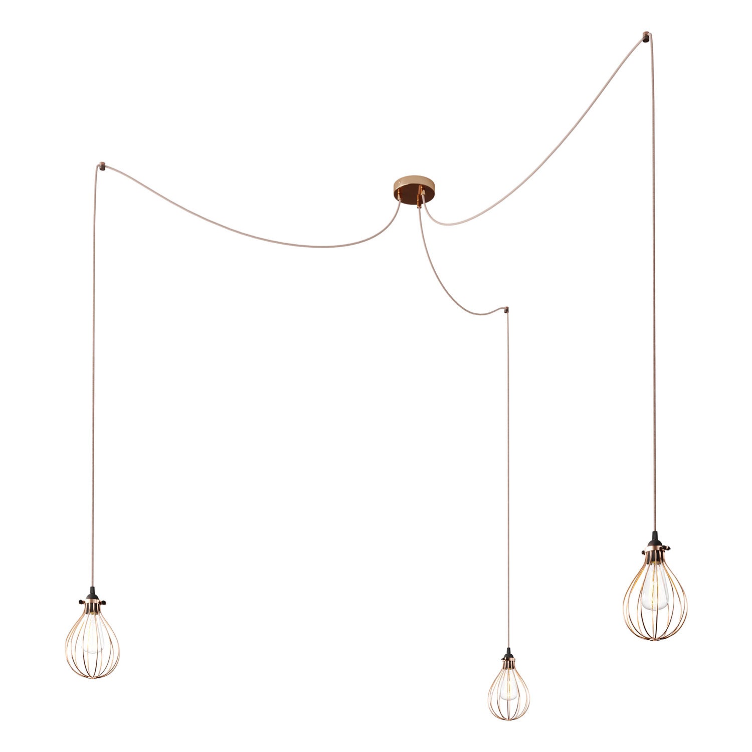 Spider - Lampada a sospensione multipla a 3 cadute con paralume Drop - Rame