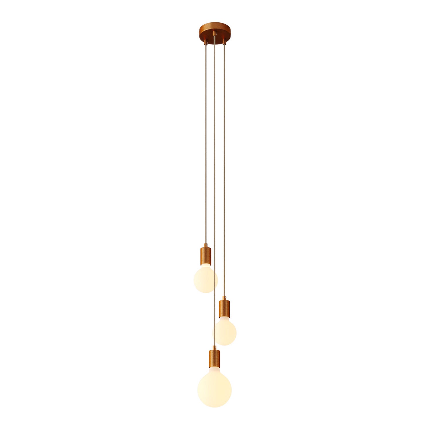 Lampada a sospensione multipla a 3 cadute con finiture in metallo - Rame satinato