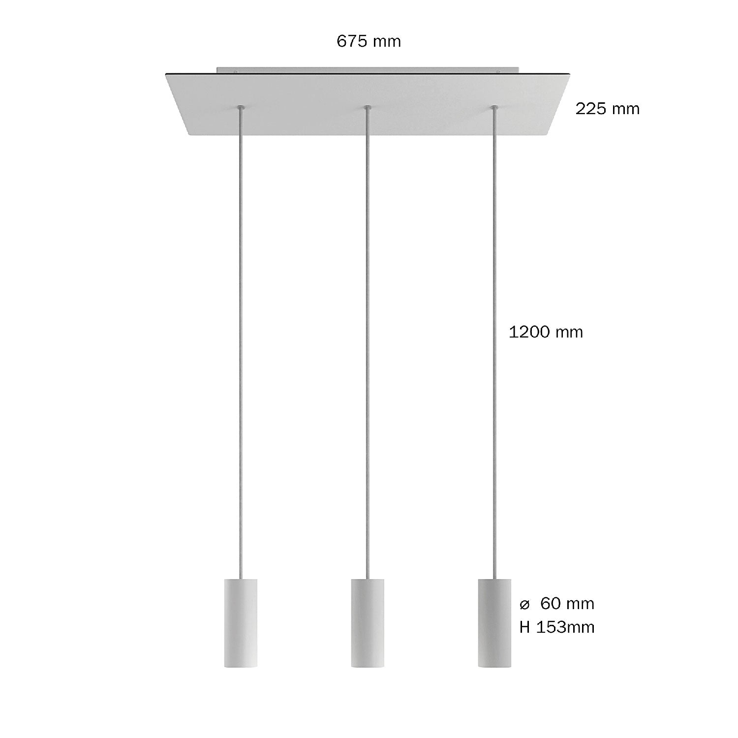 Lampada a sospensione a 3 cadute con XXL Rose-One rettangolare 675 mm con paralume in metallo Tub-E14 - Bianco opaco