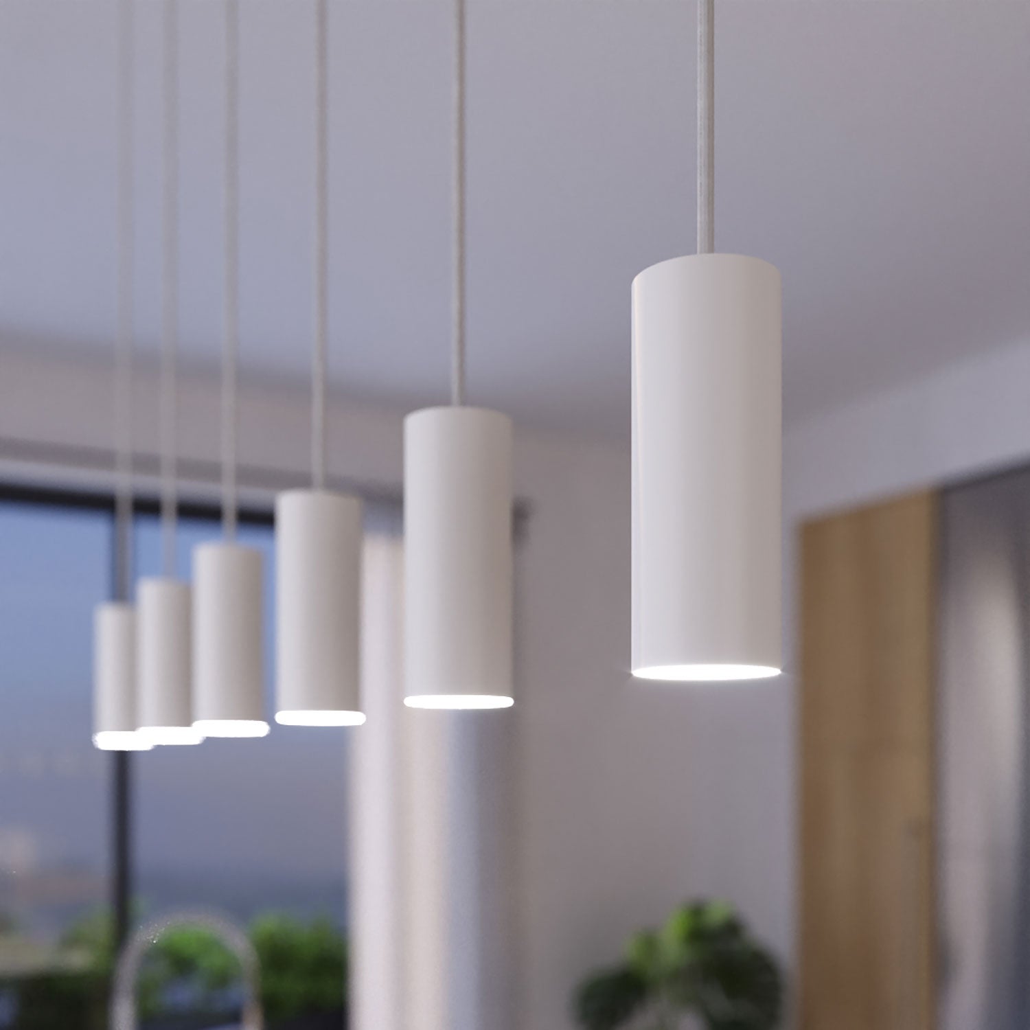 Lampada a sospensione a 3 cadute con XXL Rose-One rettangolare 675 mm con paralume in metallo Tub-E14 - Bianco opaco