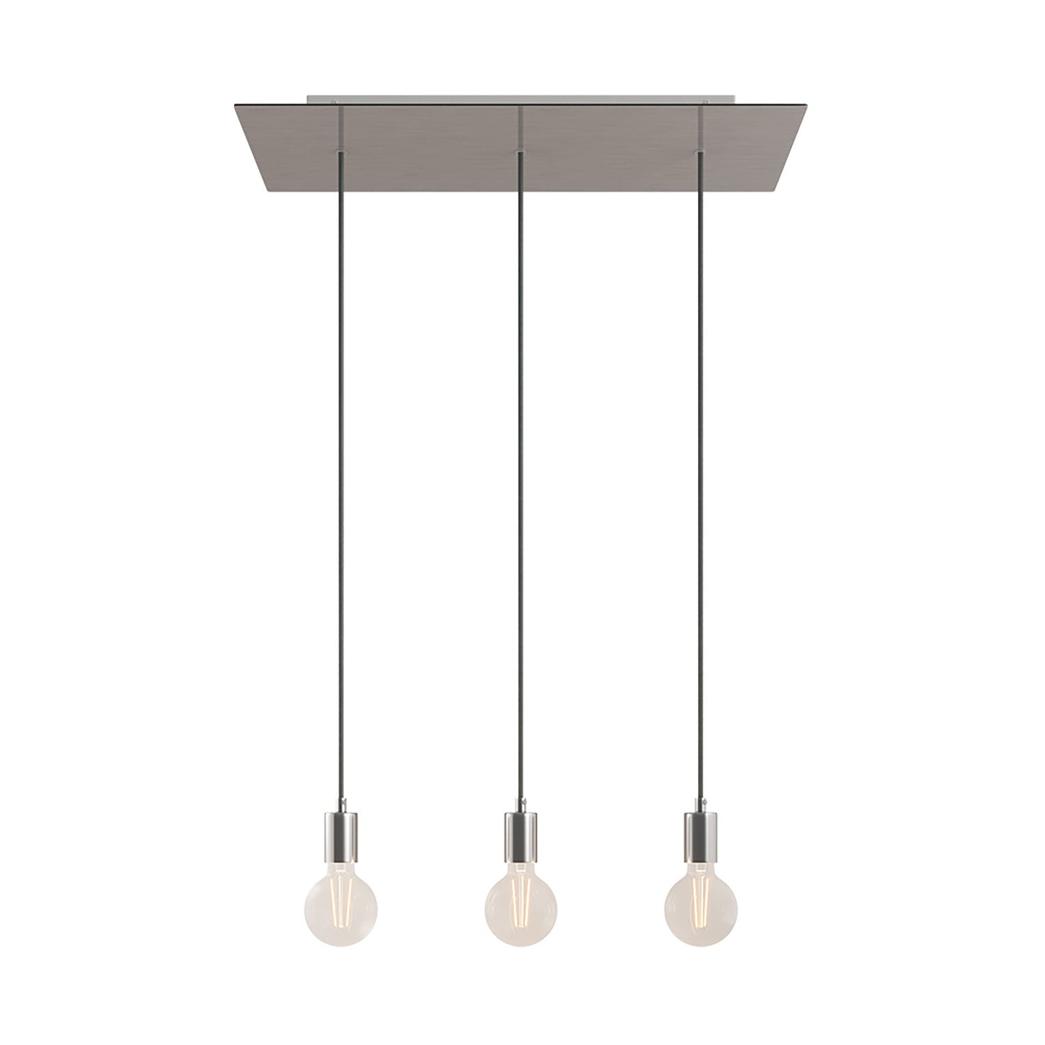 Lampada a sospensione a 3 cadute con XXL Rose-One rettangolare 675 mm con finiture in metallo - Acciaio satinato
