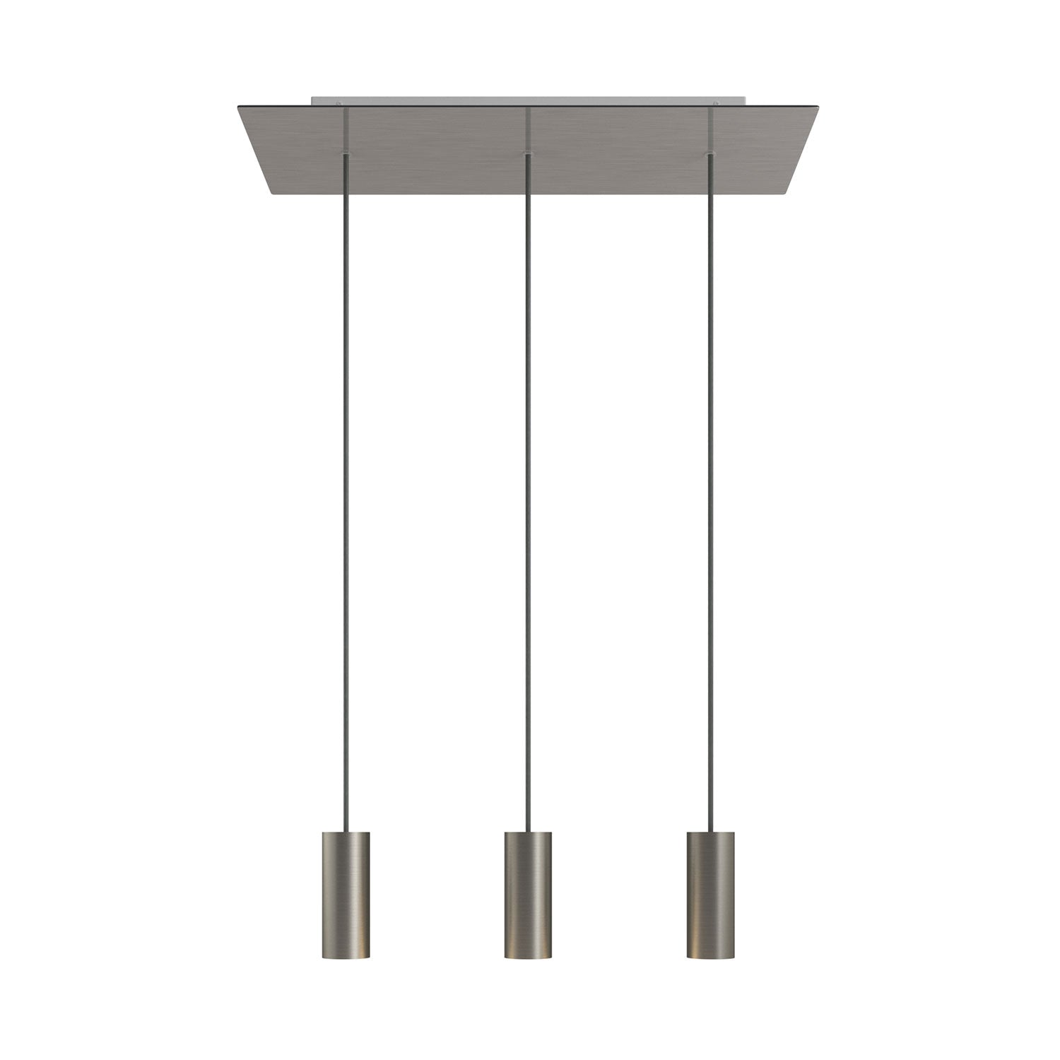 Lampada a sospensione a 3 cadute con XXL Rose-One rettangolare 675 mm con paralume in metallo Tub-E14 - Acciaio satinato