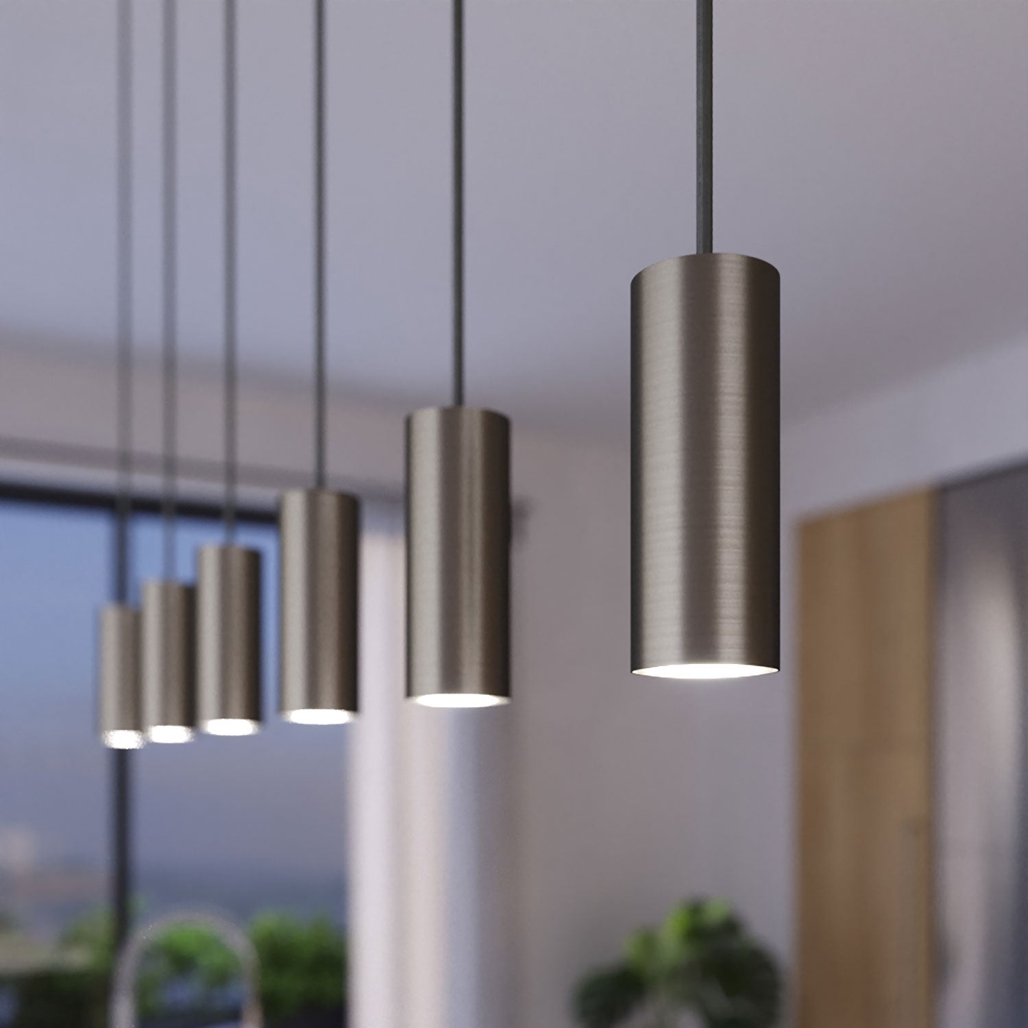 Lampada a sospensione a 3 cadute con XXL Rose-One rettangolare 675 mm con paralume in metallo Tub-E14 - Acciaio satinato