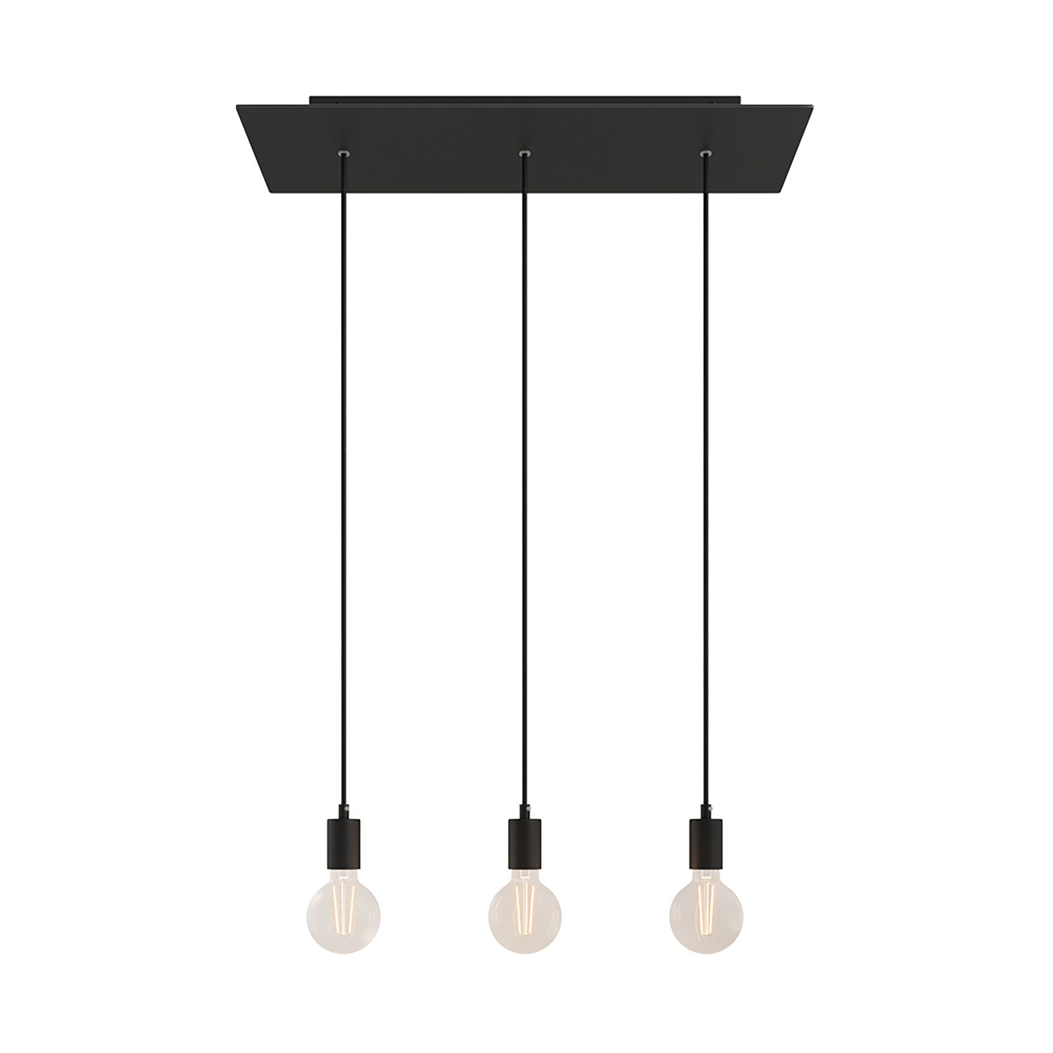 Lampada a sospensione a 3 cadute con XXL Rose-One rettangolare 675 mm con finiture in metallo - Nero opaco