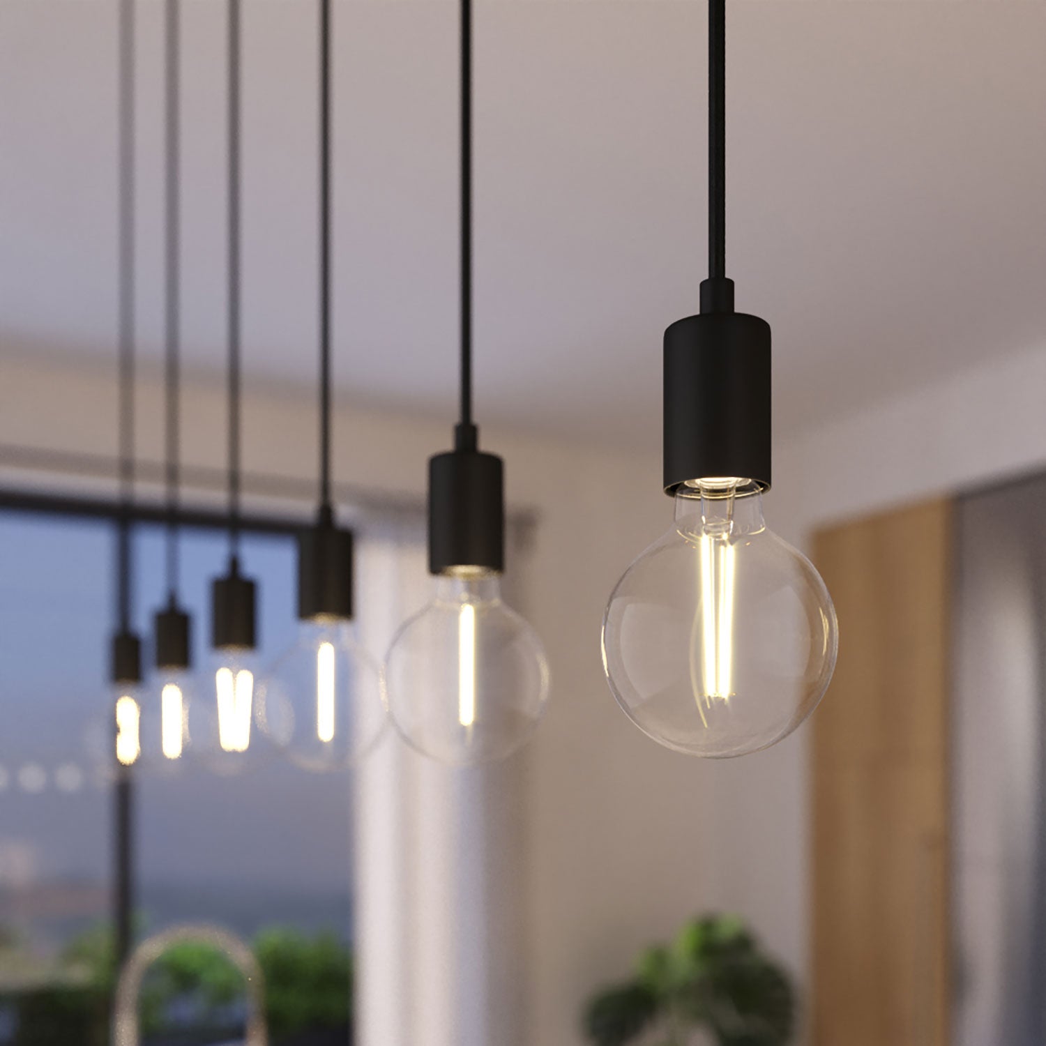 Lampada a sospensione a 3 cadute con XXL Rose-One rettangolare 675 mm con finiture in metallo - Nero opaco