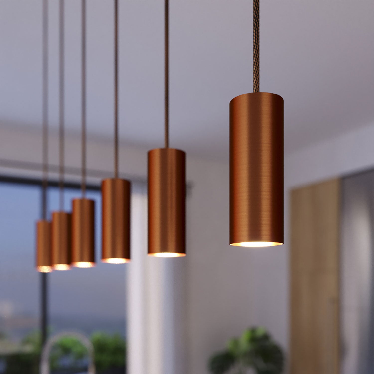 Lampada a sospensione a 3 cadute con XXL Rose-One rettangolare 675 mm con paralume in metallo Tub-E14 - Rame satinato