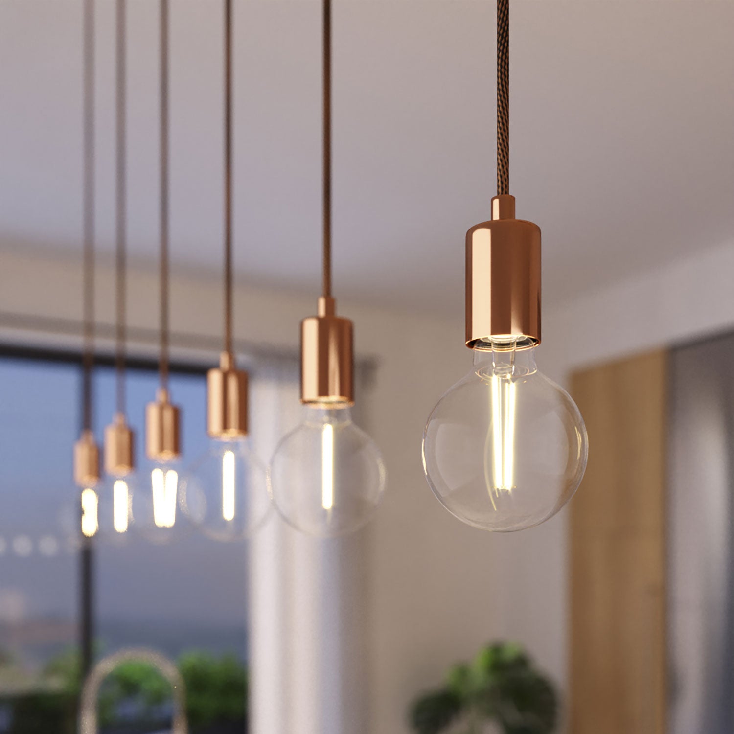Lampada a sospensione a 3 cadute con XXL Rose-One rettangolare 675 mm con finiture in metallo - Rame satinato