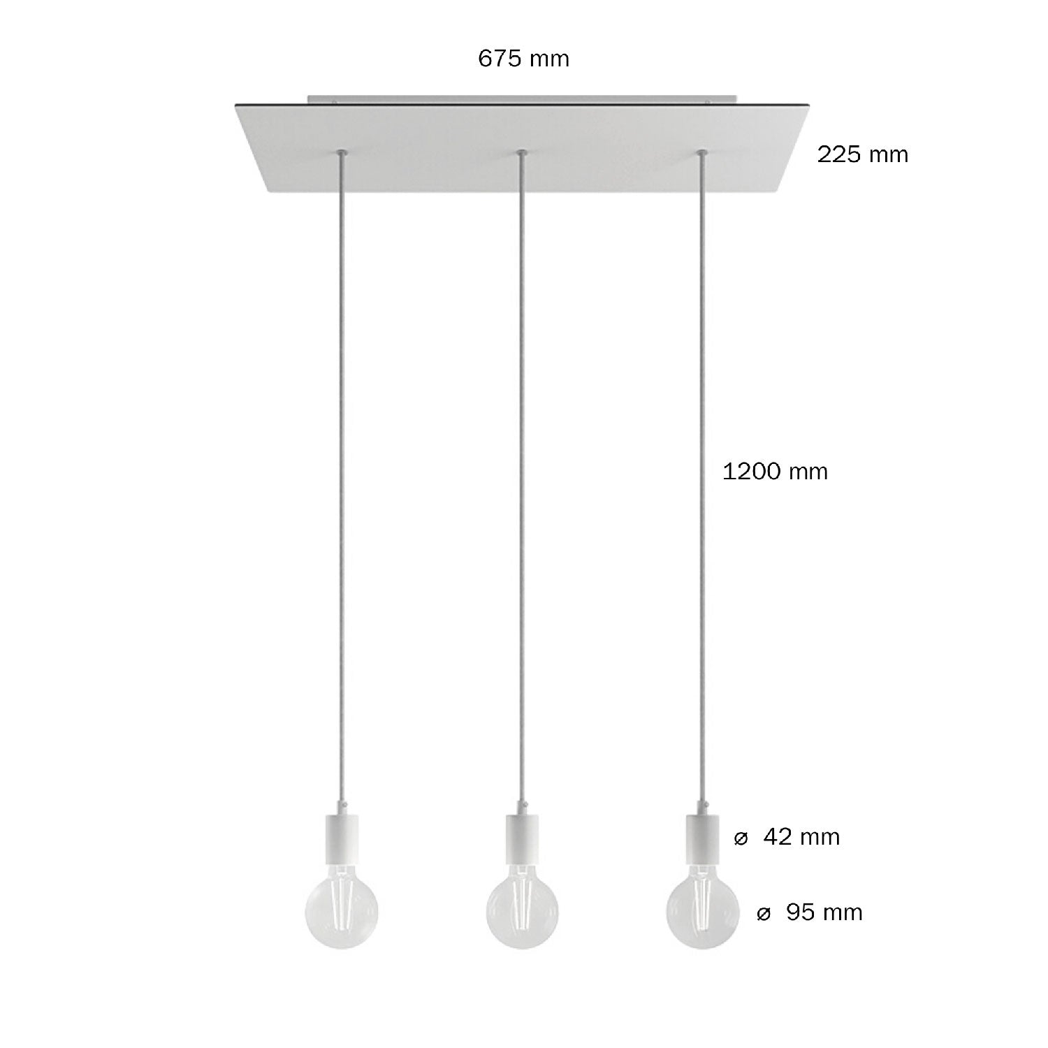 Lampada a sospensione a 3 cadute con XXL Rose-One rettangolare 675 mm con finiture in metallo - Nero opaco