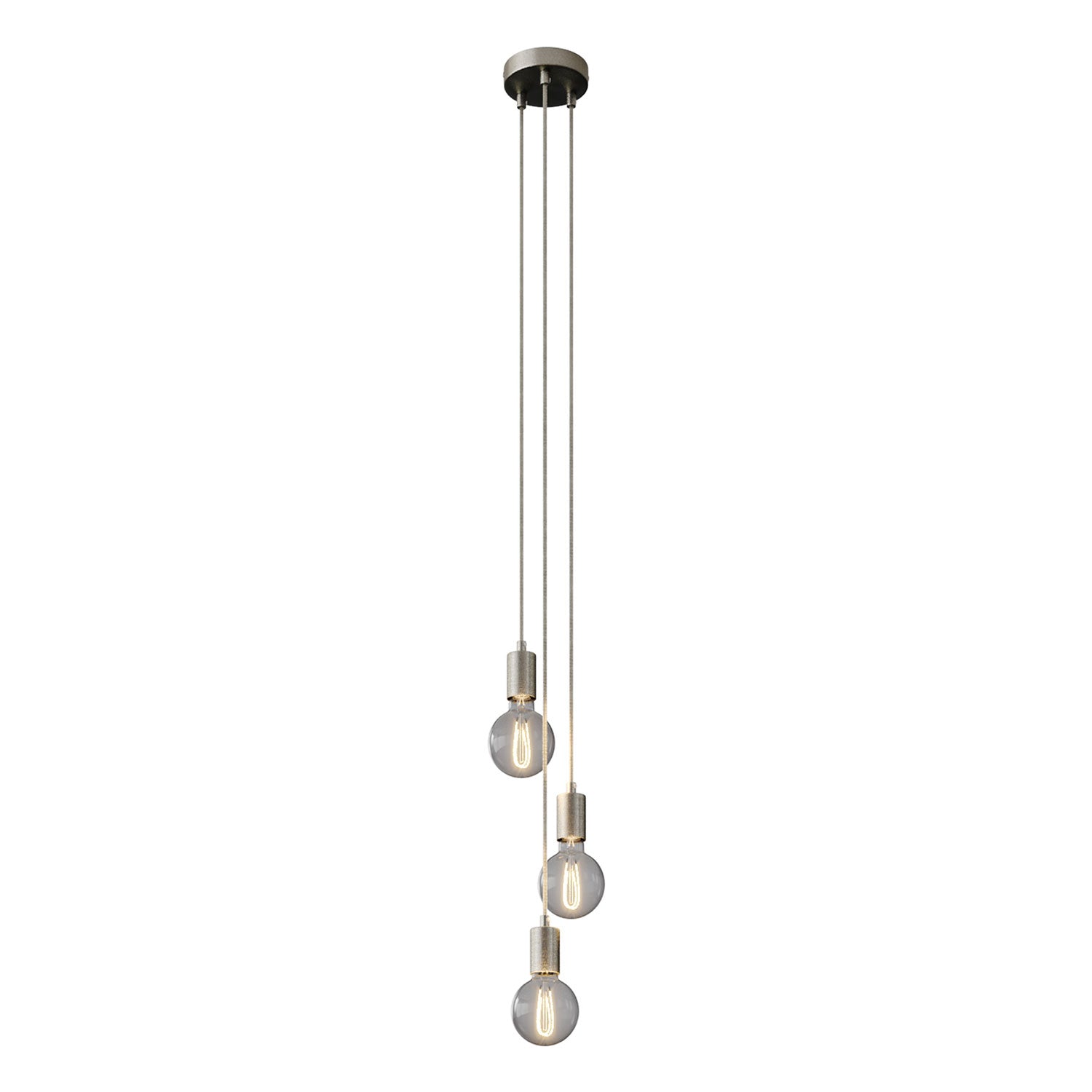 Lampada a sospensione multipla a 3 cadute con finiture in metallo - Titanio satinato