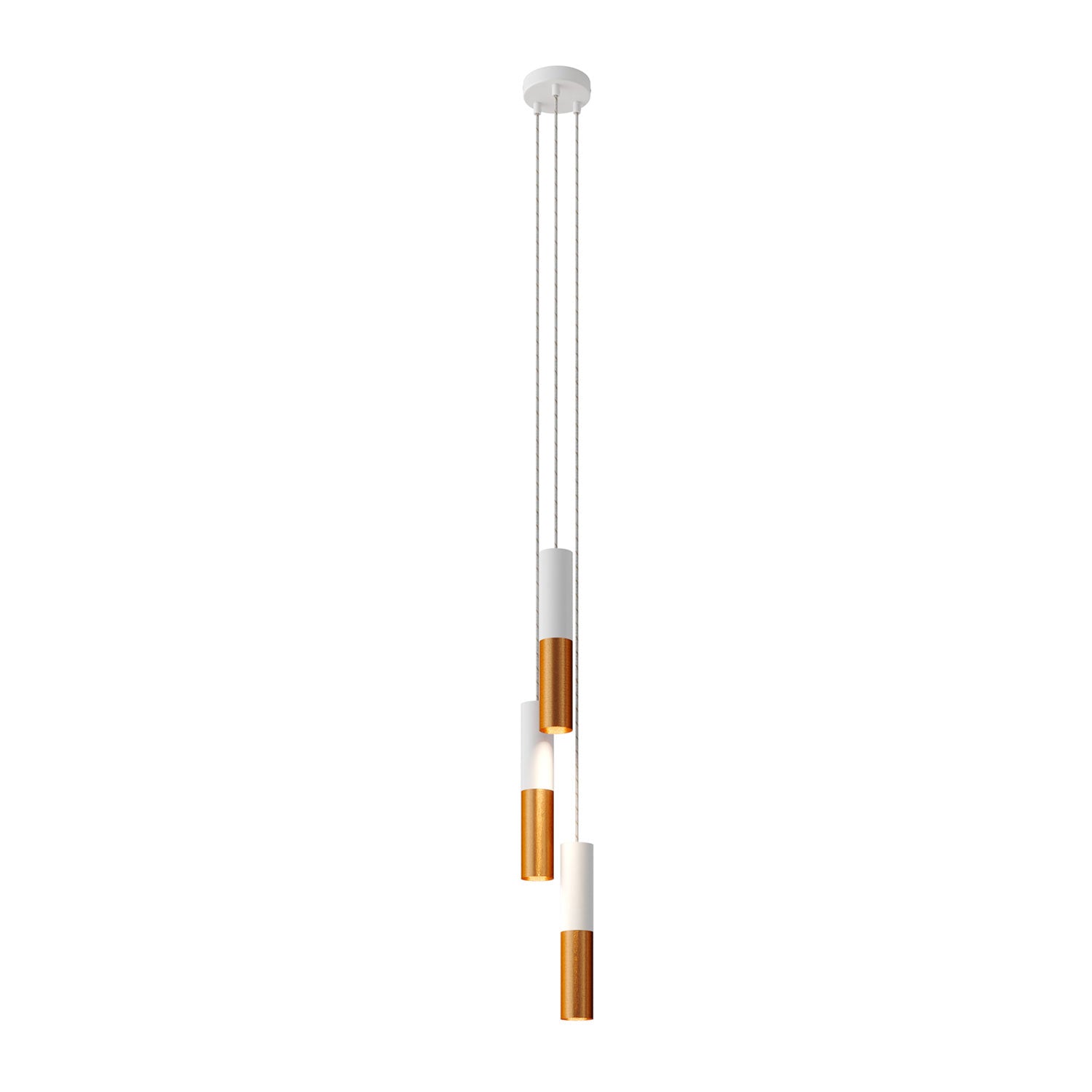 Lampada a sospensione multipla a 3 cadute con paralume in metallo Doppio Tub-E14 - Bianco opaco