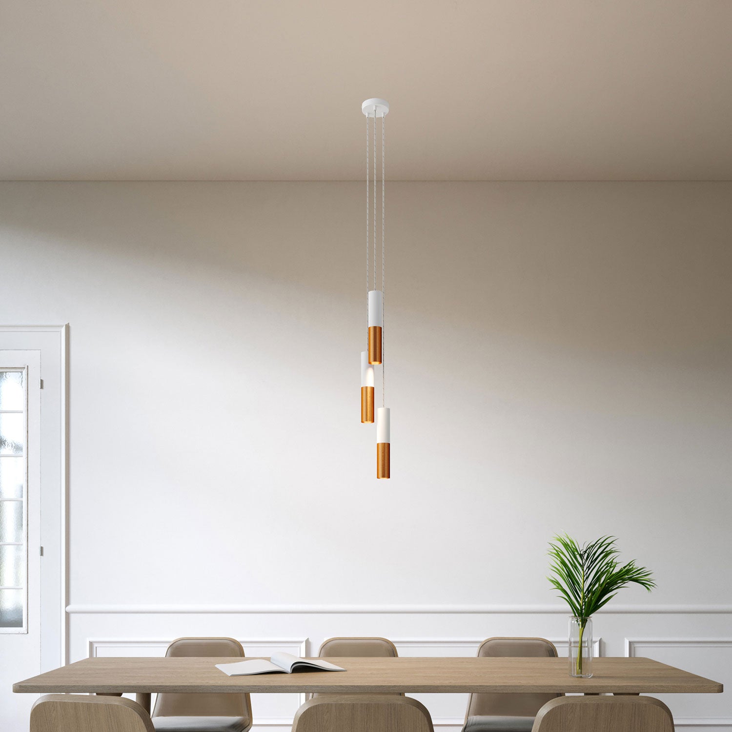 Lampada a sospensione multipla a 3 cadute con paralume in metallo Doppio Tub-E14 - Bianco opaco