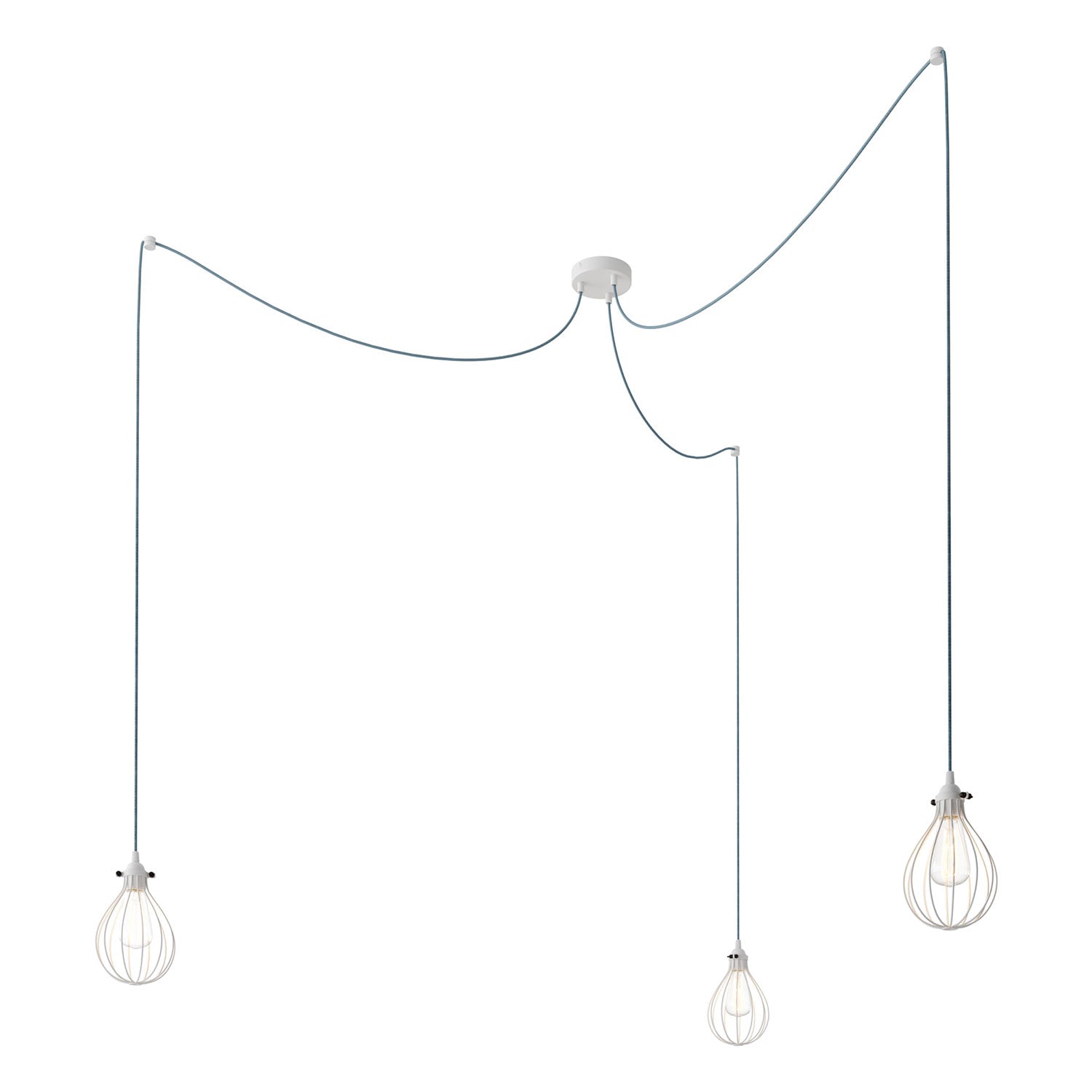 Spider - Lampada a sospensione multipla a 3 cadute con paralume Drop - Bianco