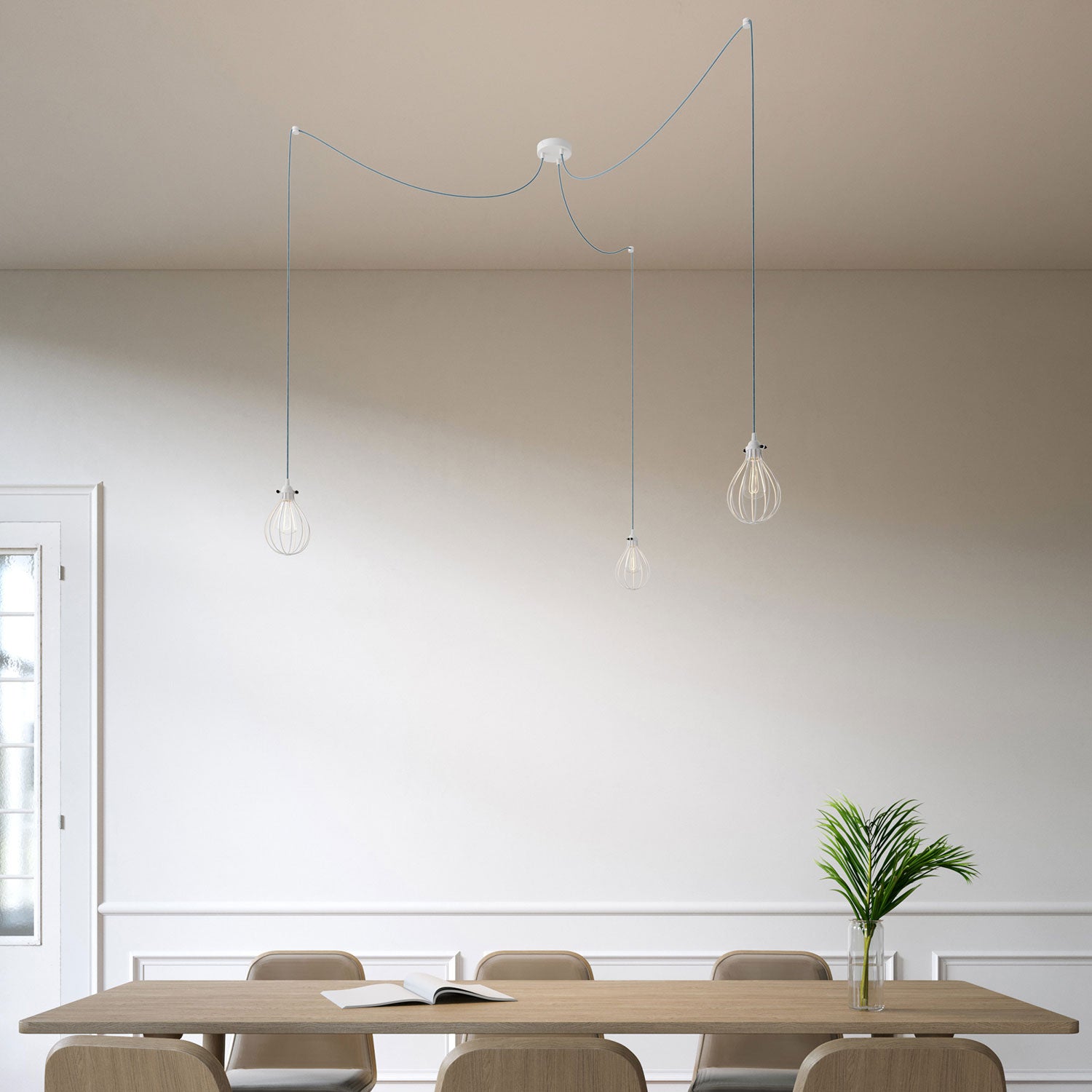 Spider - Lampada a sospensione multipla a 3 cadute con paralume Drop - Bianco