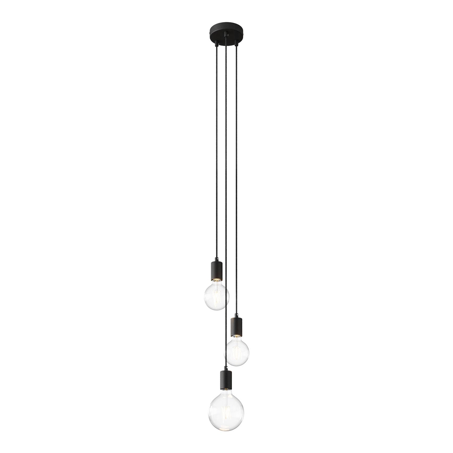Lampada a sospensione multipla a 3 cadute con finiture in metallo - Nero