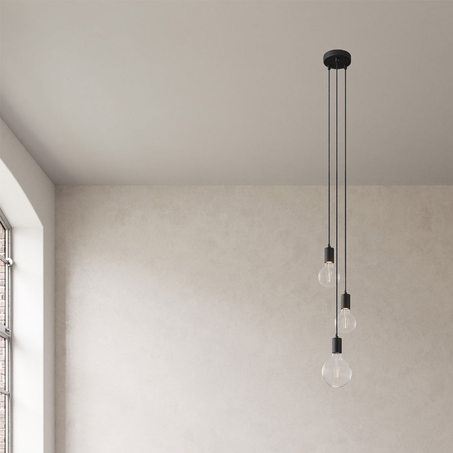 Lampada a sospensione multipla a 3 cadute con finiture in metallo - Nero