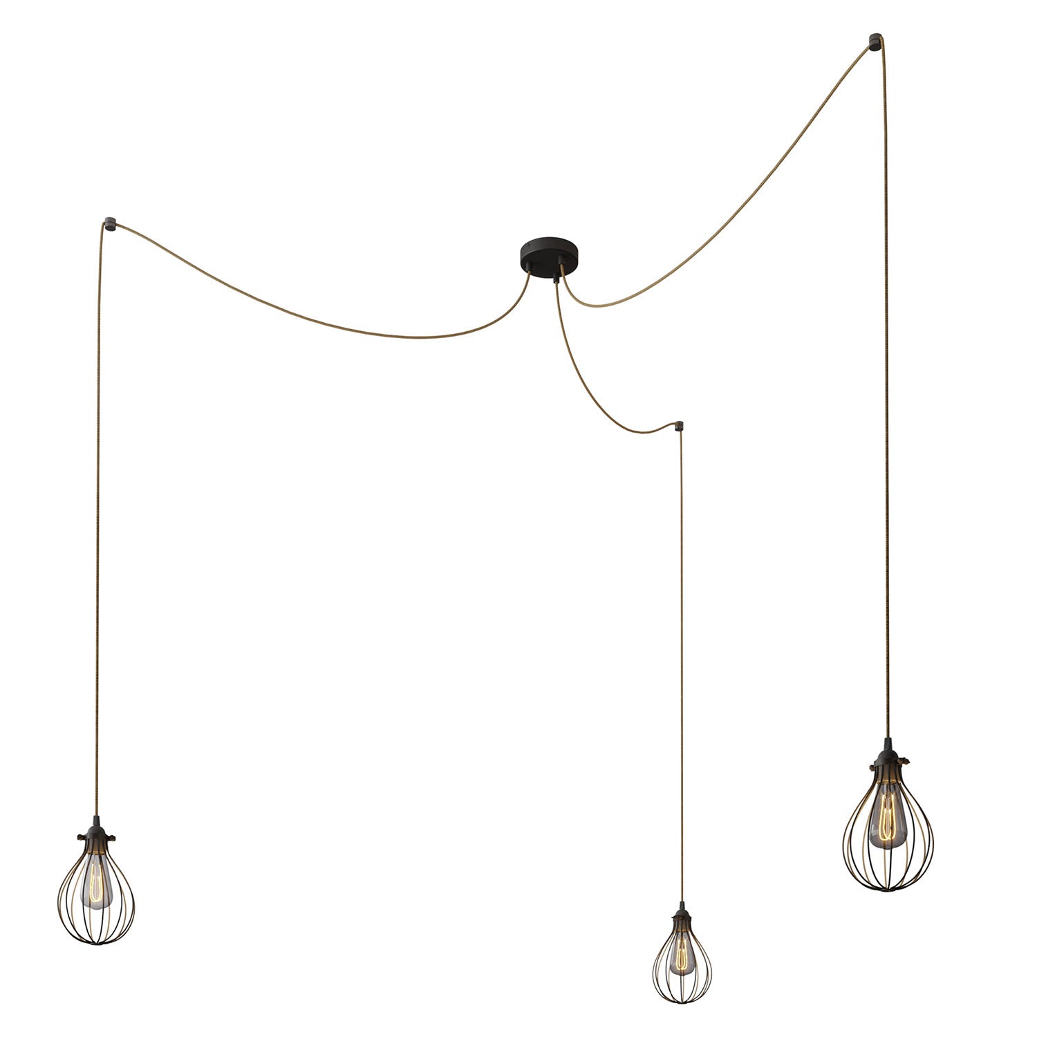 Spider - Lampada a sospensione multipla a 3 cadute con paralume Drop - Nero