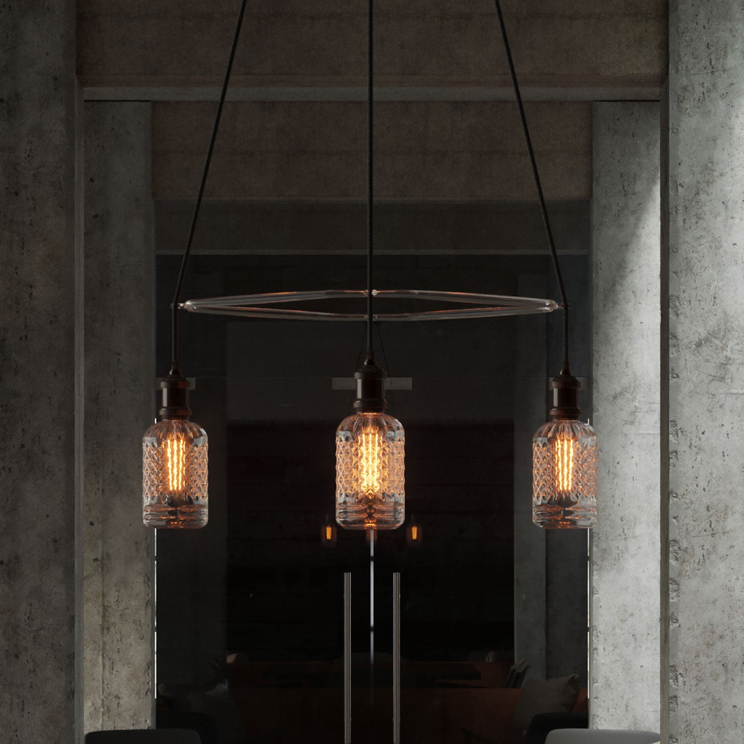 Lampadario Cage a 4 cadute Crystal - Nero perla