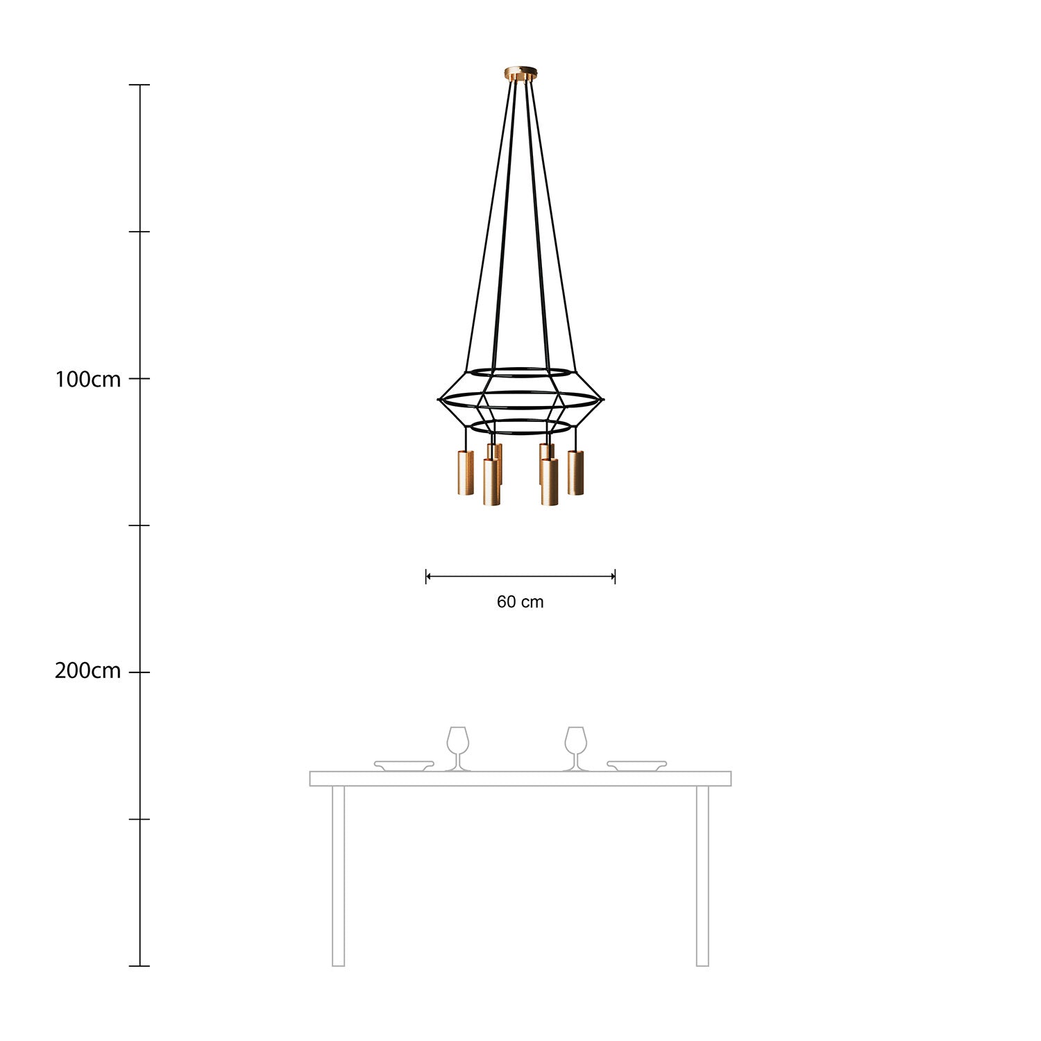 Lampadario 3 Cage a 4 cadute Tub-E14 - Bronzo satinato