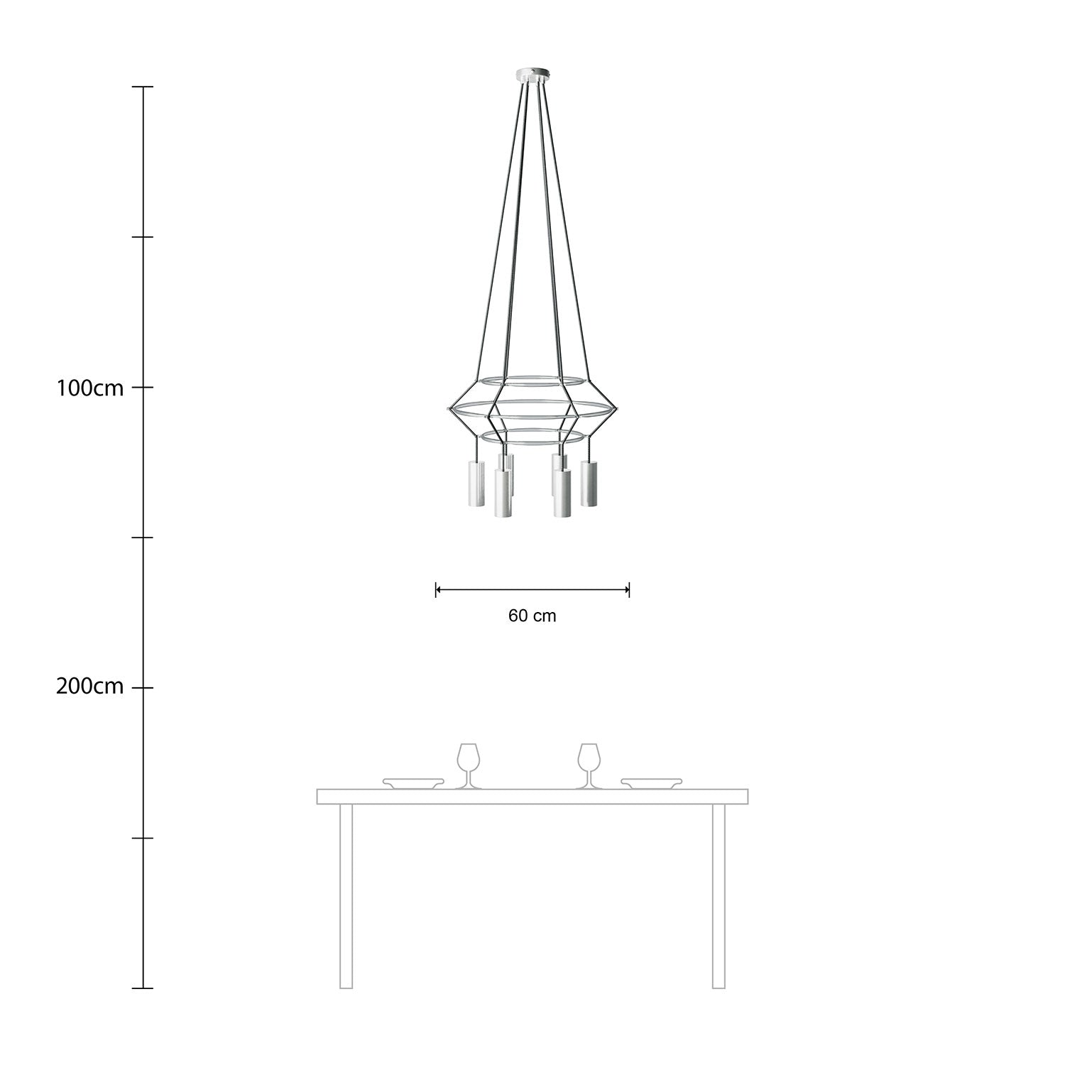 Lampadario 3 Cage a 4 cadute Tub-E14 - Titanio satinato