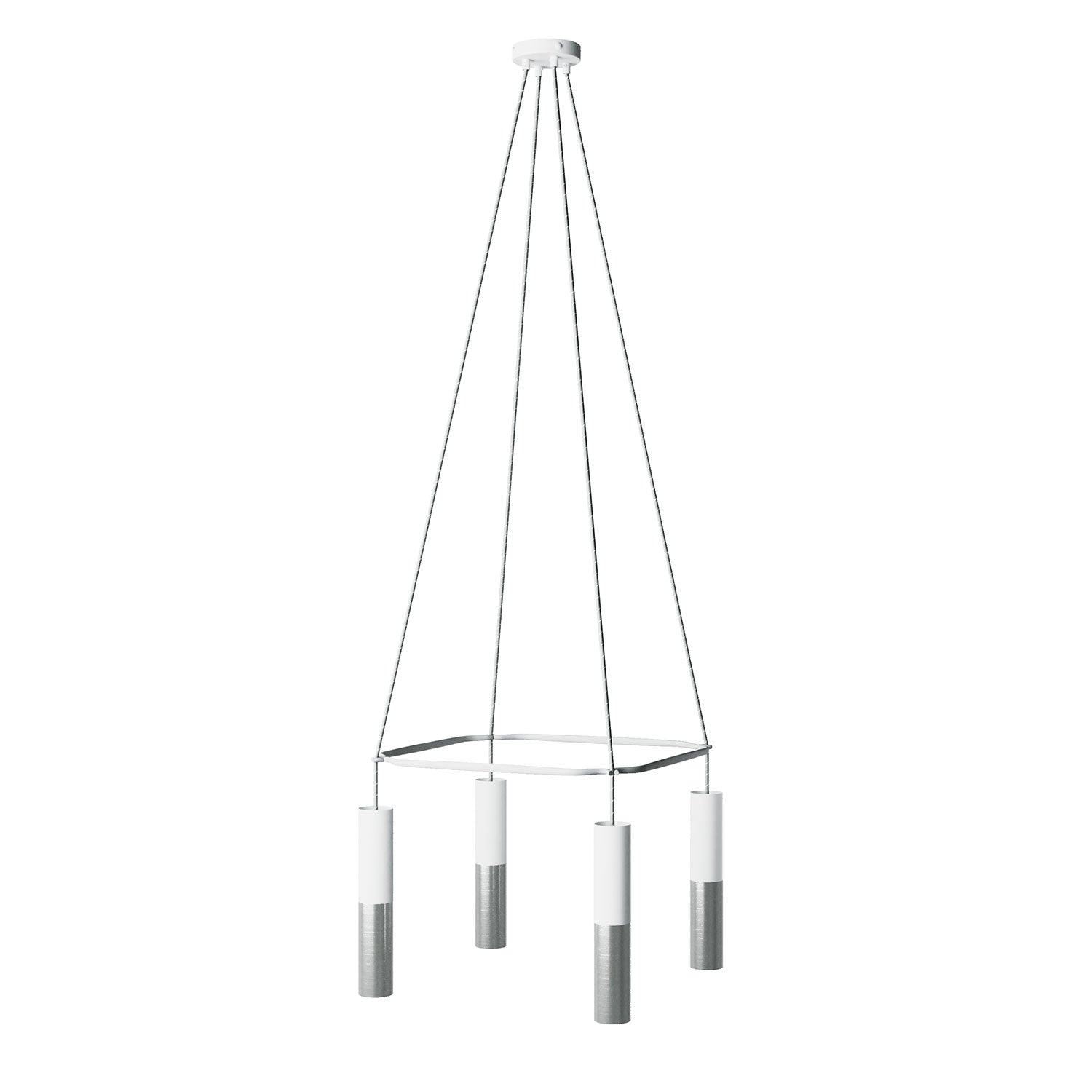 Lampadario Cage a 4 cadute Tub-E14 Doppio - Bianco opaco