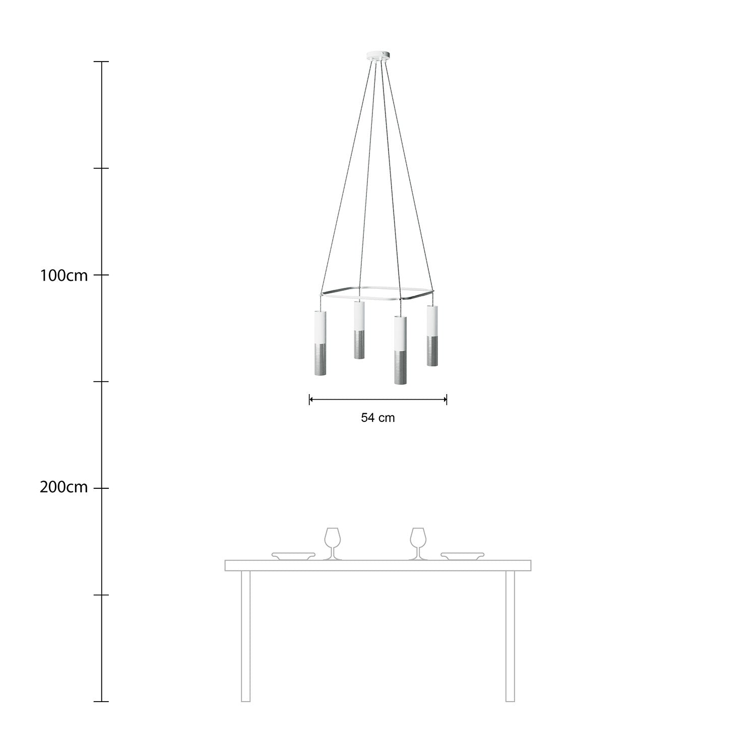 Lampadario Cage a 4 cadute Tub-E14 Doppio - Bianco opaco