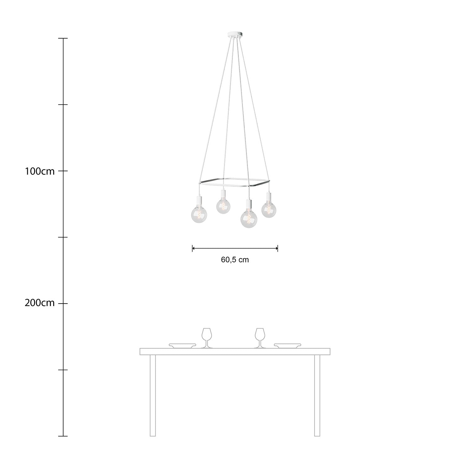 Lampadario Cage a 4 cadute Globo - Bianco opaco