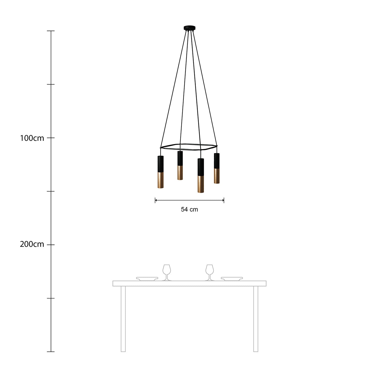 Lampadario Cage a 4 cadute Tub-E14 Doppio - Nero