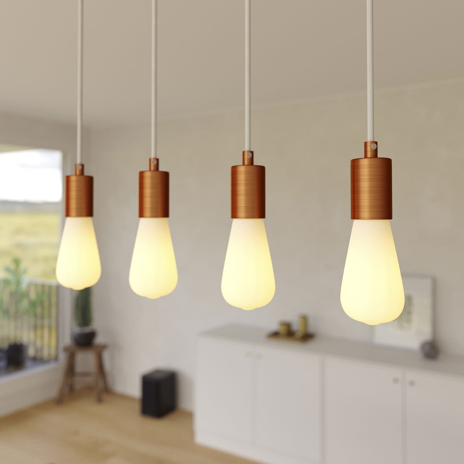 Lampada a sospensione a 4 cadute con XXL Rose-One rettangolare 675 mm con finiture in metallo - Bianco opaco