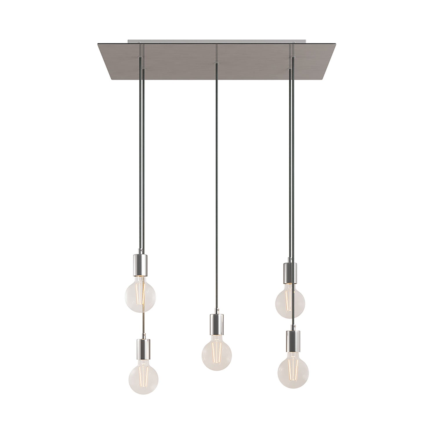 Lampada a sospensione a 5 cadute con XXL Rose-One rettangolare 675 mm con finiture in metallo - Acciaio satinato