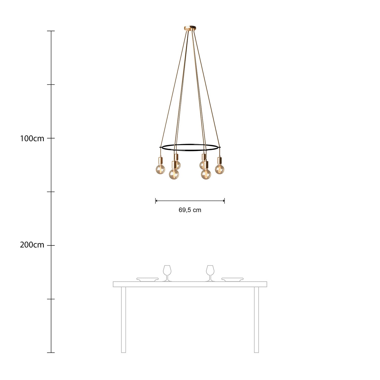 Lampadario Cage a 6 cadute Globo - Bronzo satinato