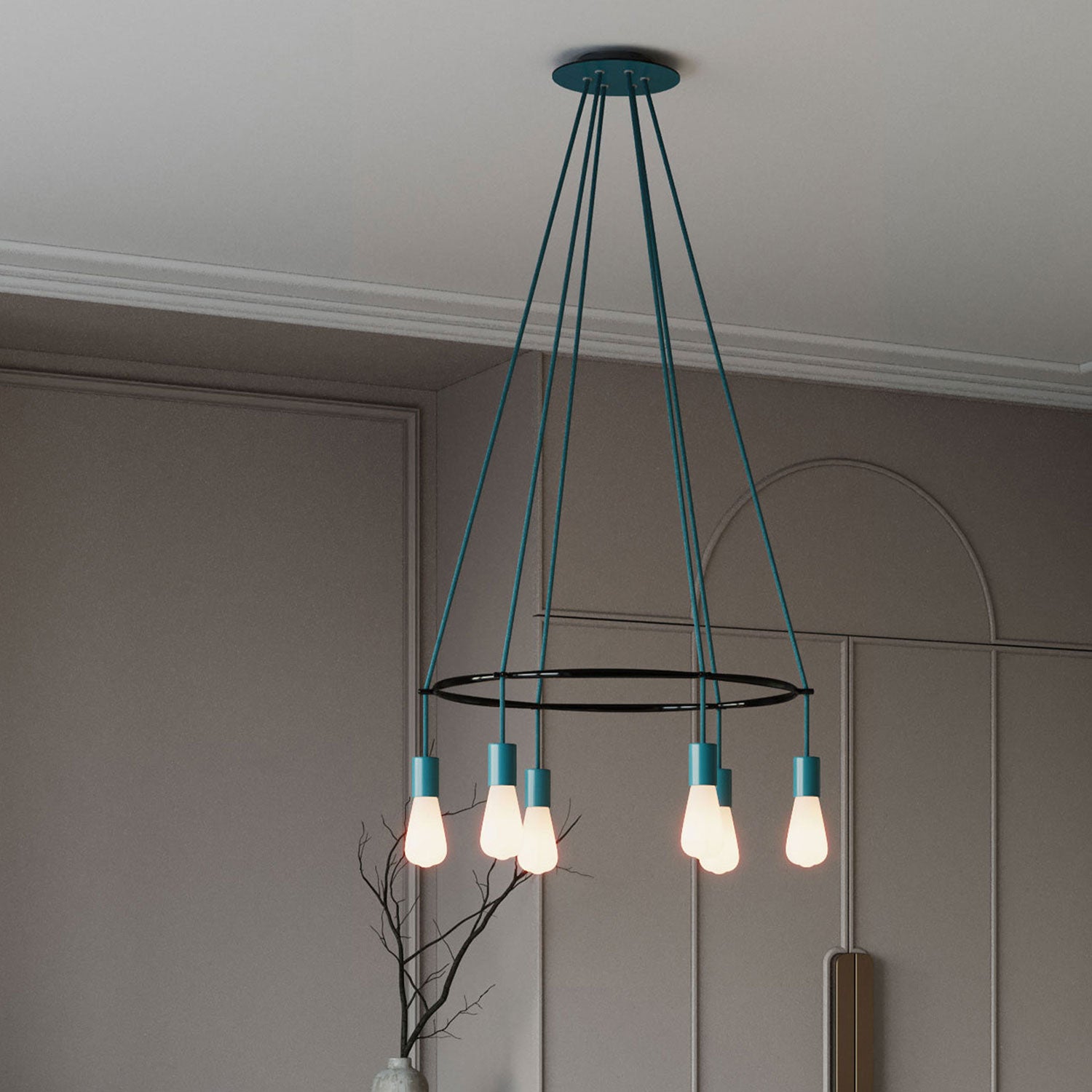 Lampadario Cage a 6 cadute Edison ST64 - Petrolio