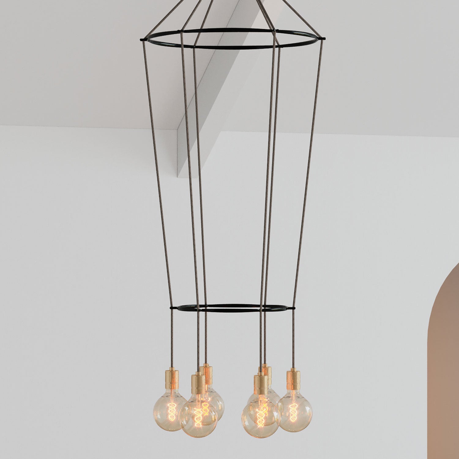 Lampadario 2 Cage a 6 cadute Globo - Ottone