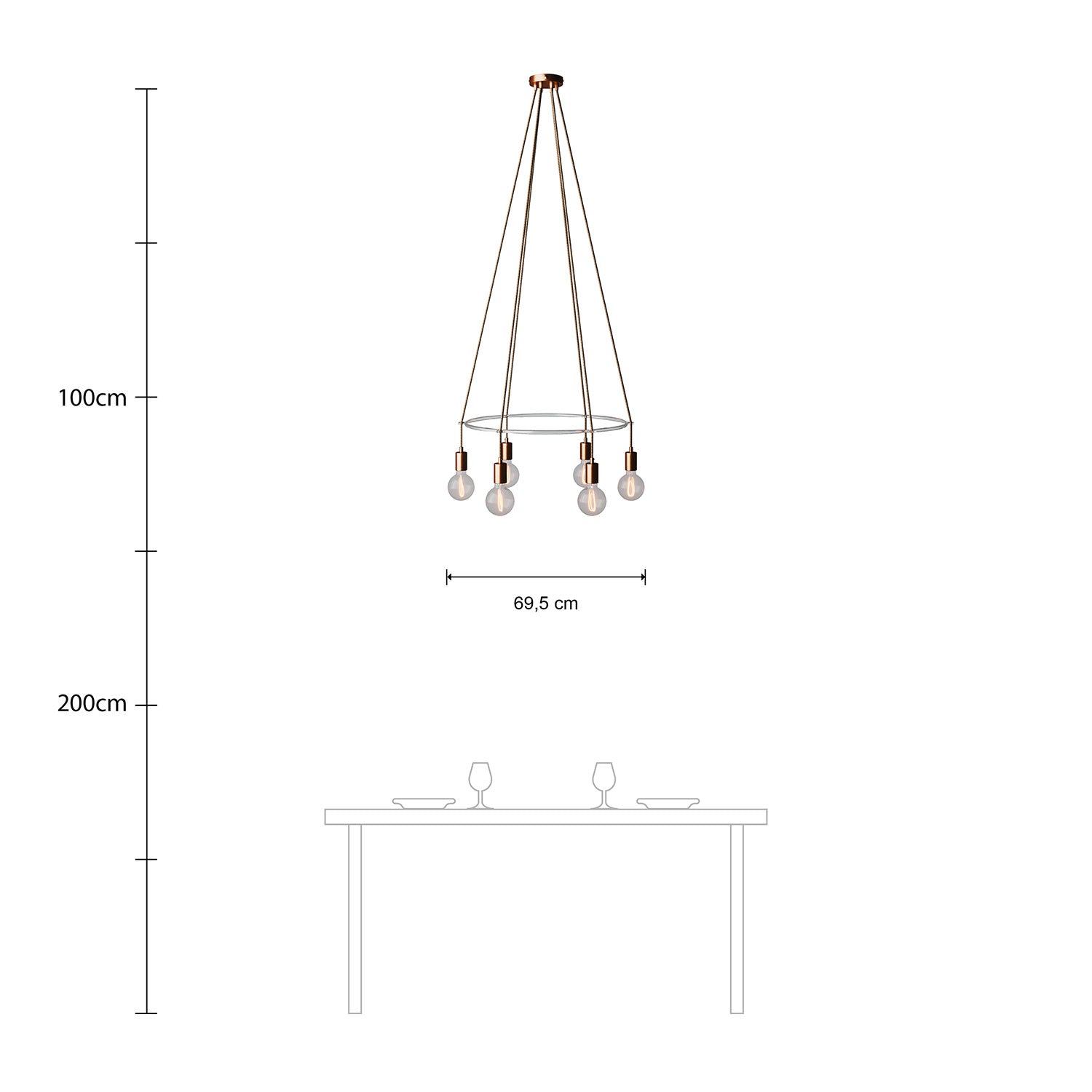 Lampadario Cage a 6 cadute Globo - Rame satinato