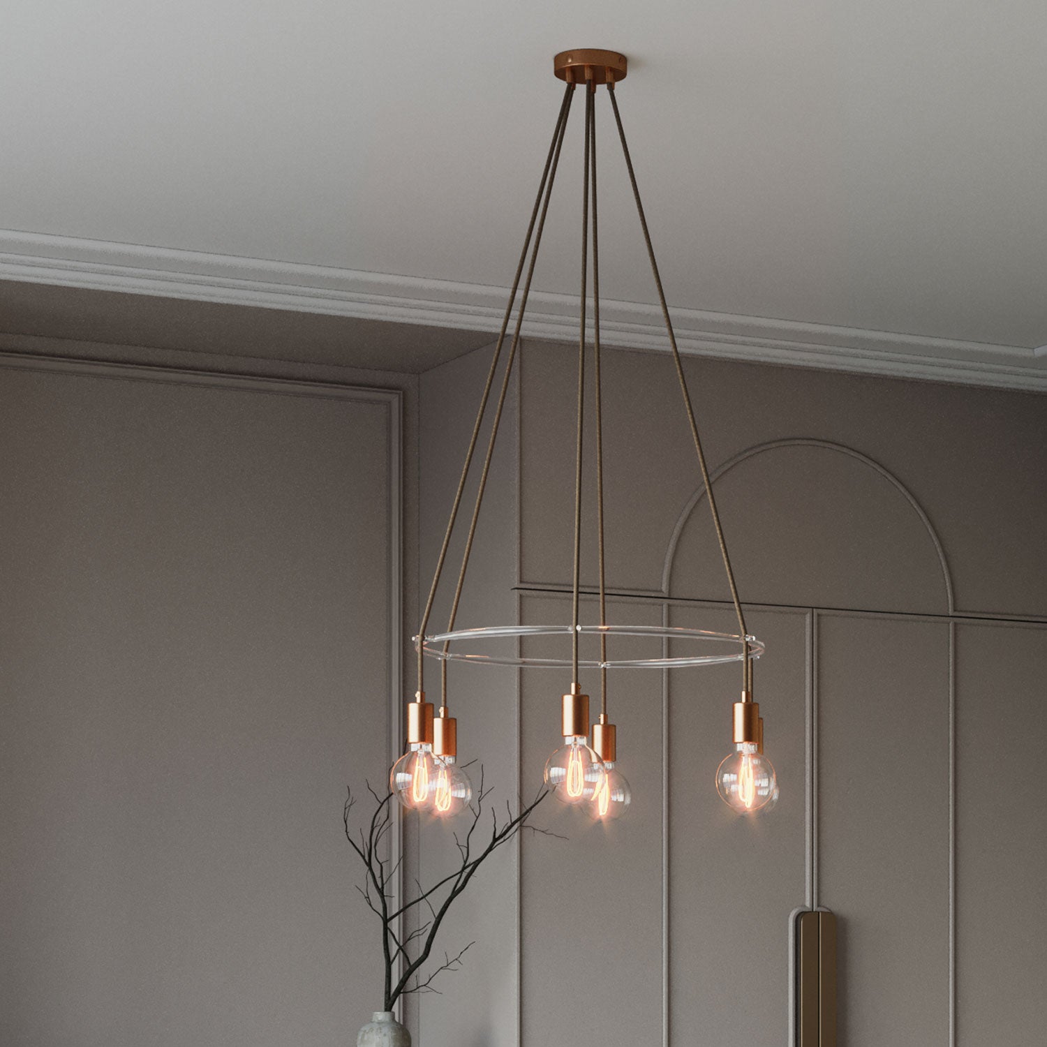 Lampadario Cage a 6 cadute Globo - Rame satinato