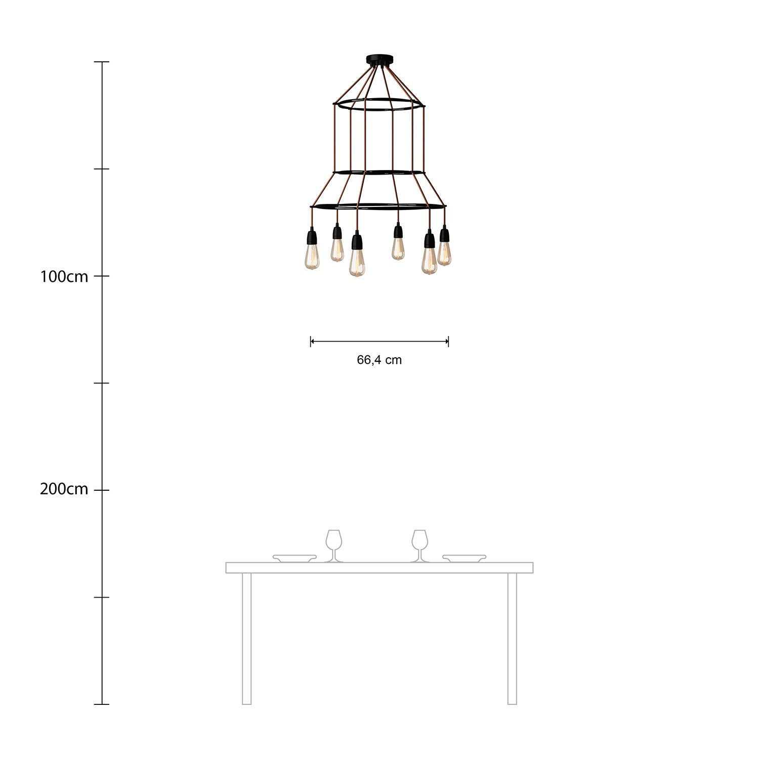Lampadario 3 Cage a 6 cadute Edison ST64 - Nero