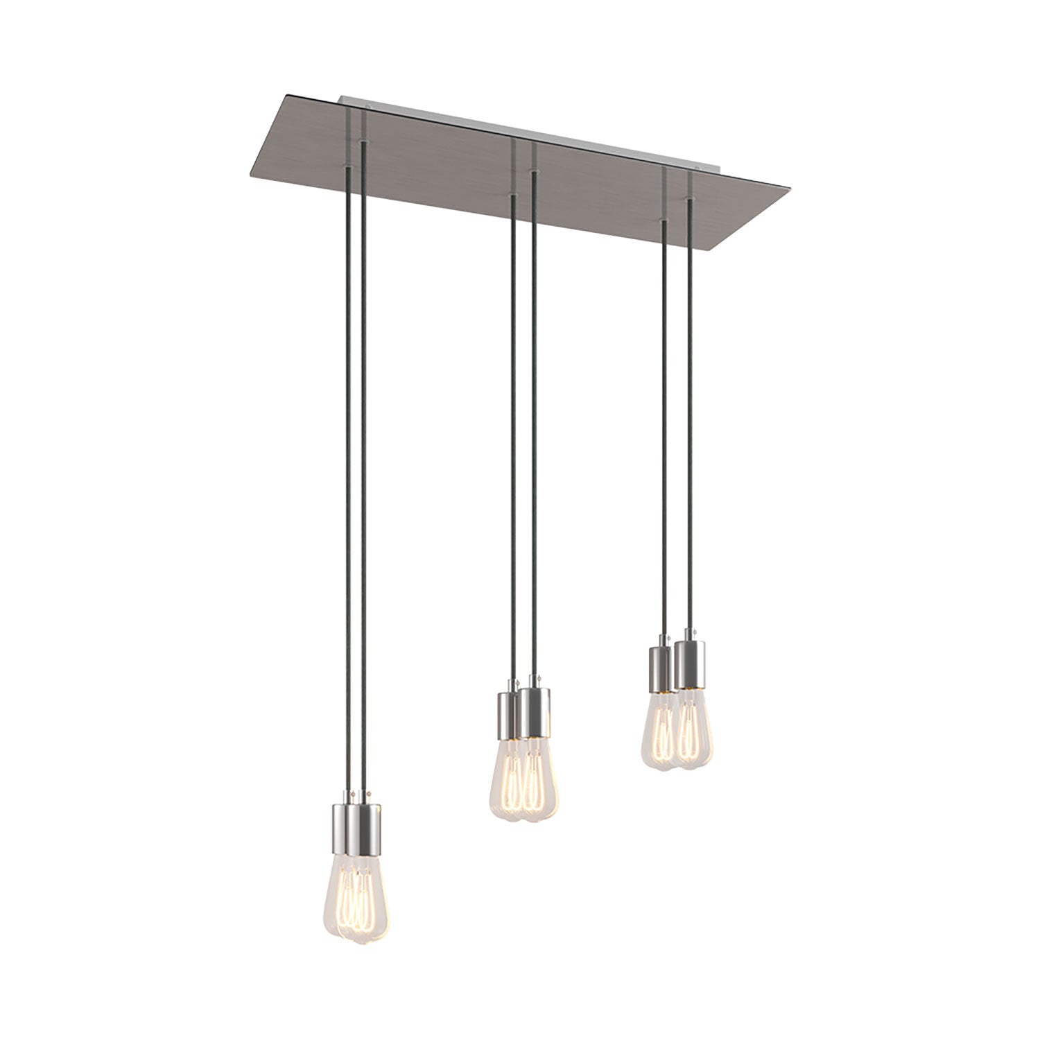 Lampada a sospensione a 6 cadute con XXL Rose-One rettangolare 675 mm con finiture in metallo - Acciaio satinato