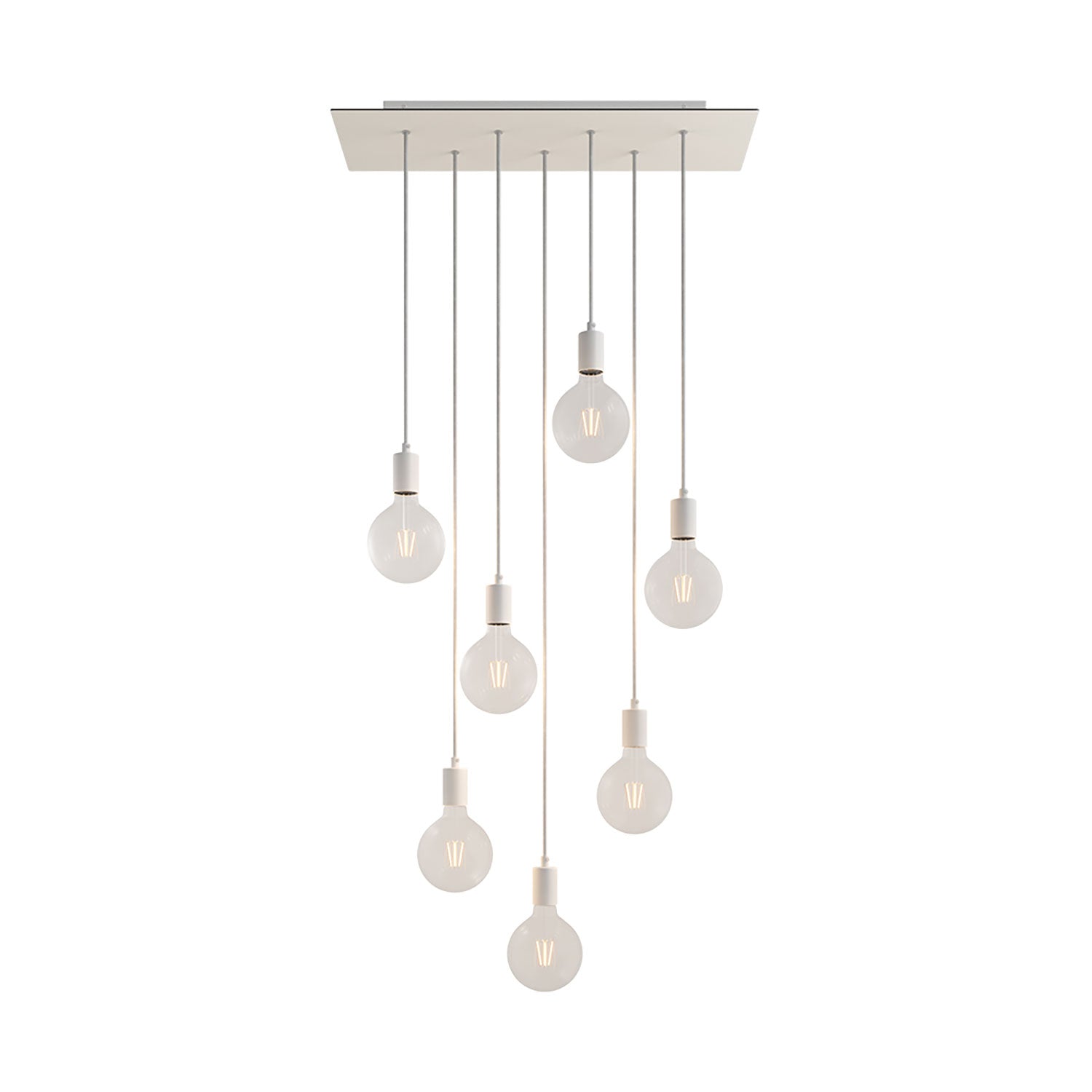 Lampada a sospensione a 7 cadute con XXL Rose-One rettangolare 675 mm con finiture in metallo - Bianco opaco
