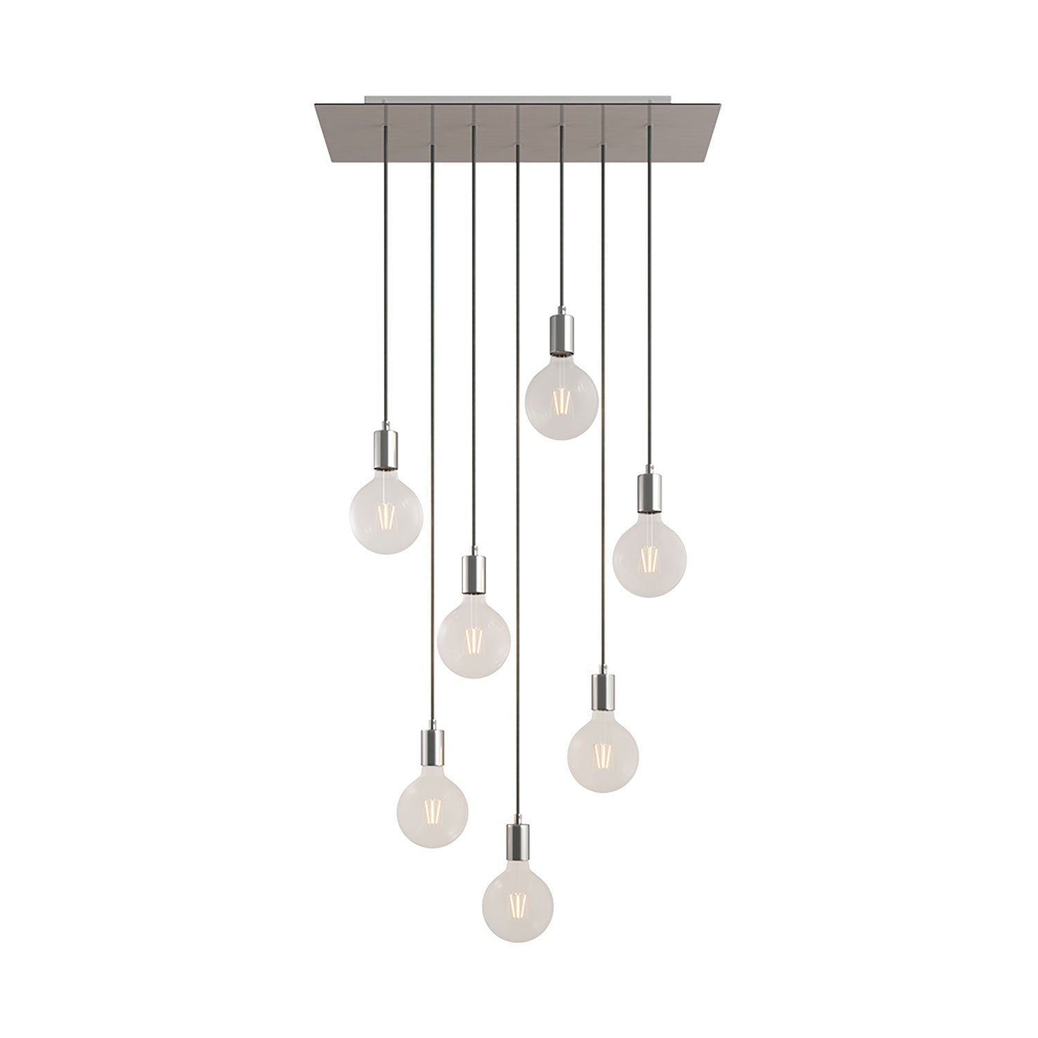 Lampada a sospensione a 7 cadute con XXL Rose-One rettangolare 675 mm con finiture in metallo - Acciaio satinato