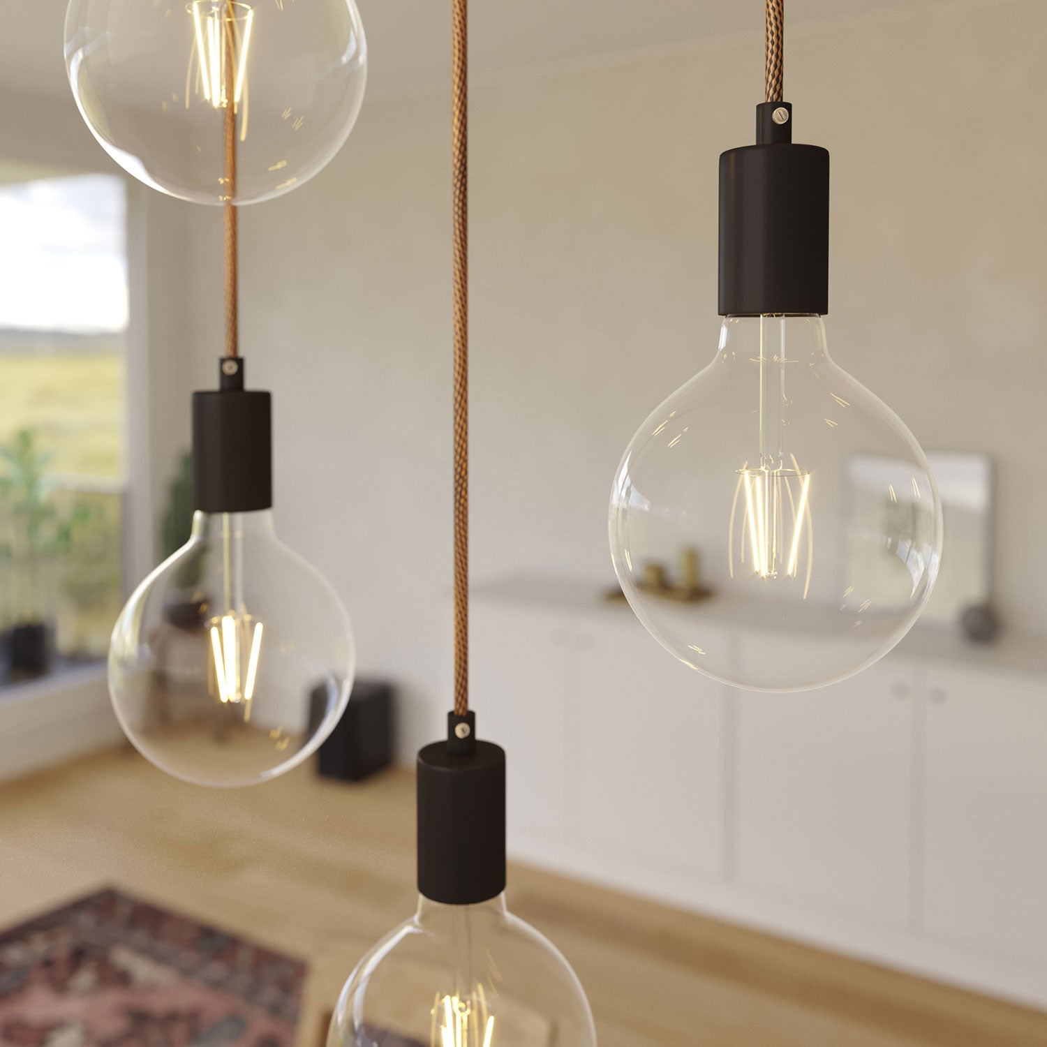 Lampada a sospensione a 7 cadute con XXL Rose-One rettangolare 675 mm con finiture in metallo - Rame satinato