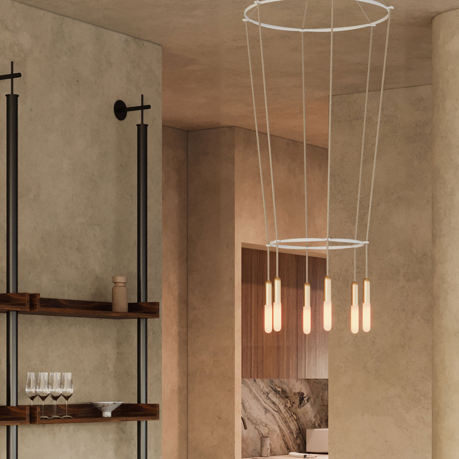 Lampadario 2 Cage a 6 cadute P-Light - Bronzo satinato