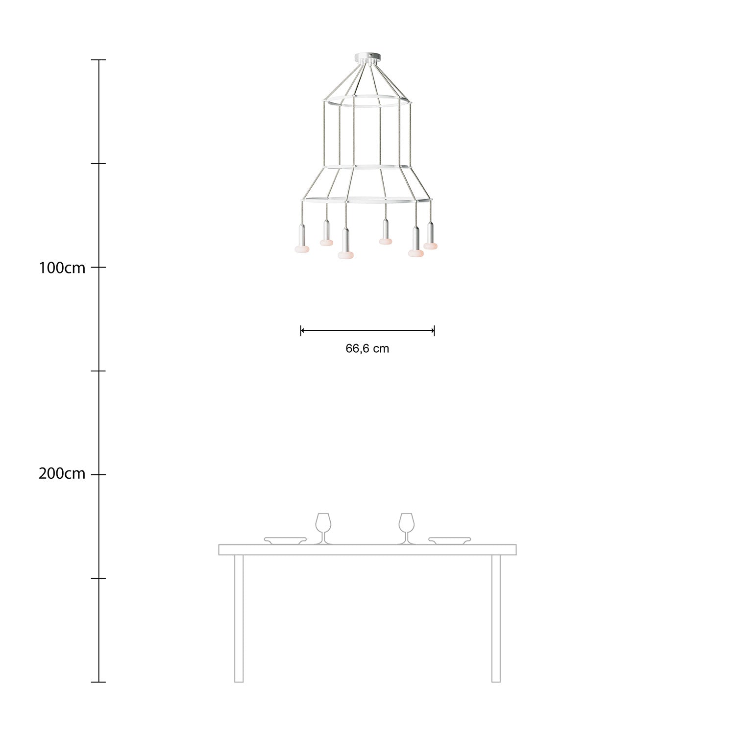 Lampadario 3 Cage a 6 cadute P-Light Dash - Titanio satinato