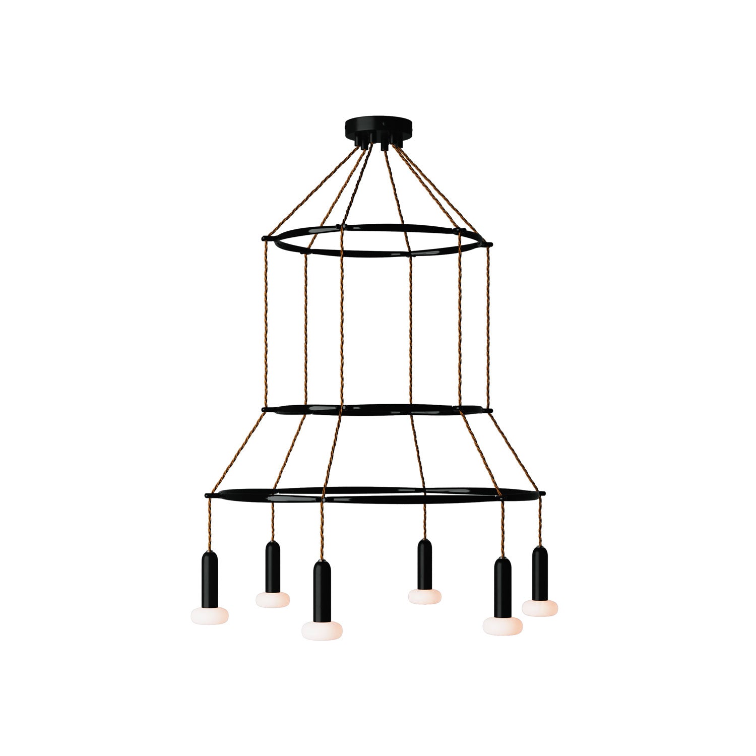Lampadario 3 Cage a 6 cadute P-Light Dash - Nero