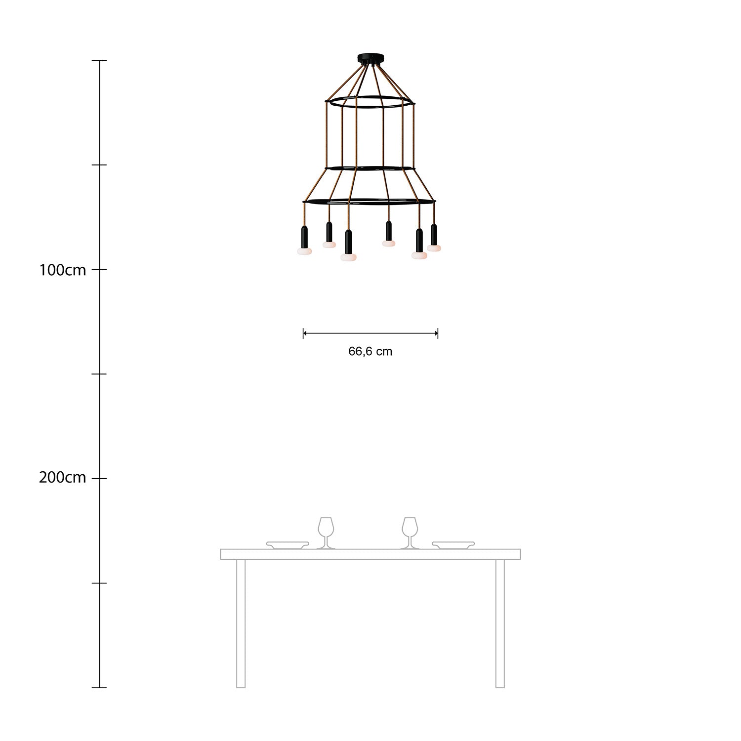 Lampadario 3 Cage a 6 cadute P-Light Dash - Nero