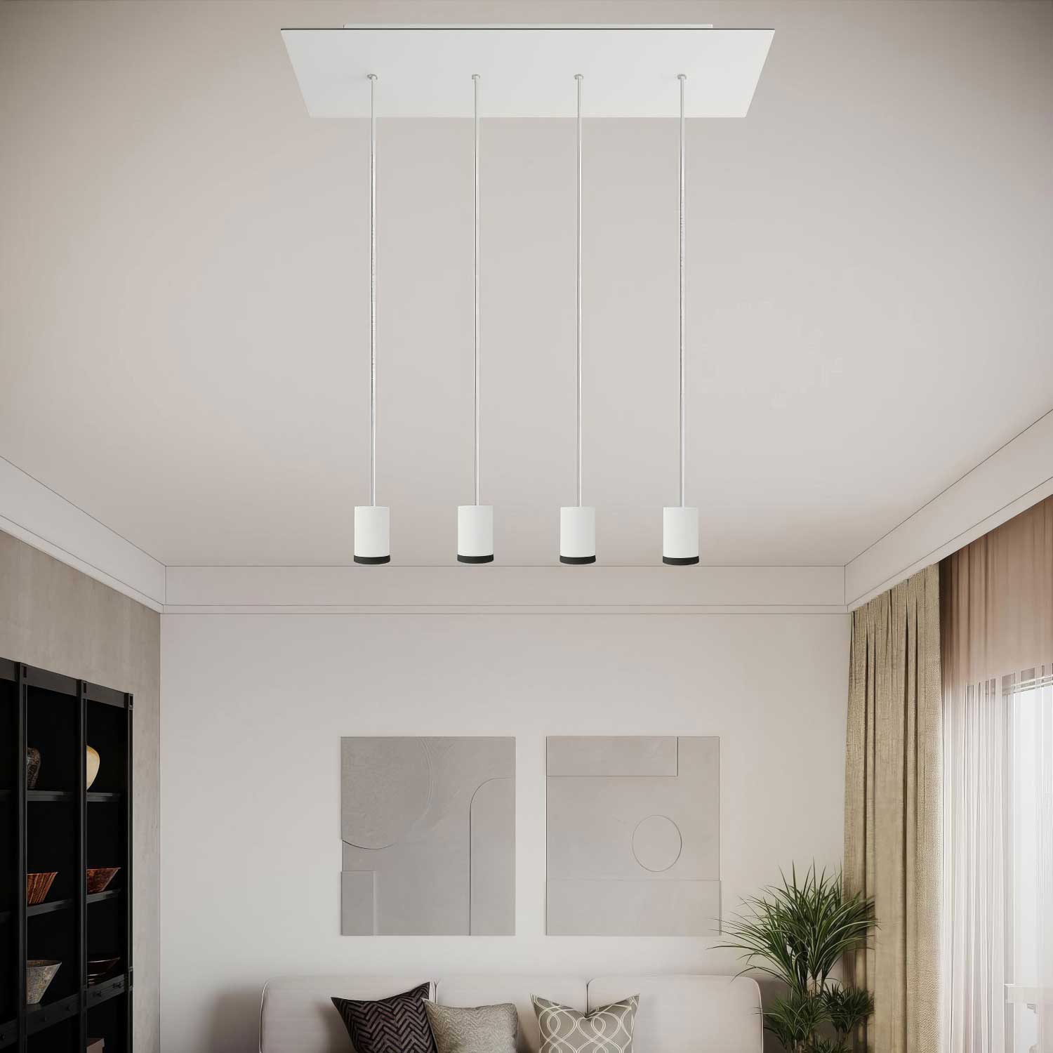Lampada faretto a sospensione 4 cadute GU1d0 con XXL Rose-One rettangolare 675 mm  - Bianco opaco