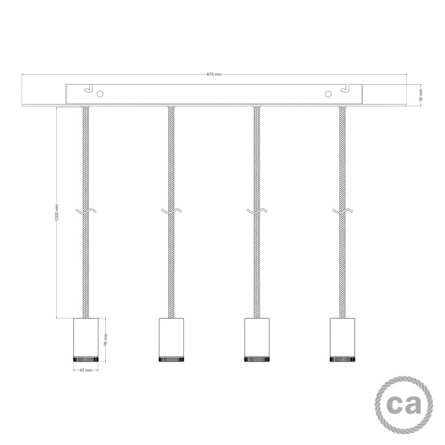 Lampada faretto a sospensione 4 cadute GU1d0 con XXL Rose-One rettangolare 675 mm  - Bianco opaco
