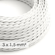 Cavo elettrico a larga sezione 3x1,50 trecciato - tessuto effetto seta Bianco TM01