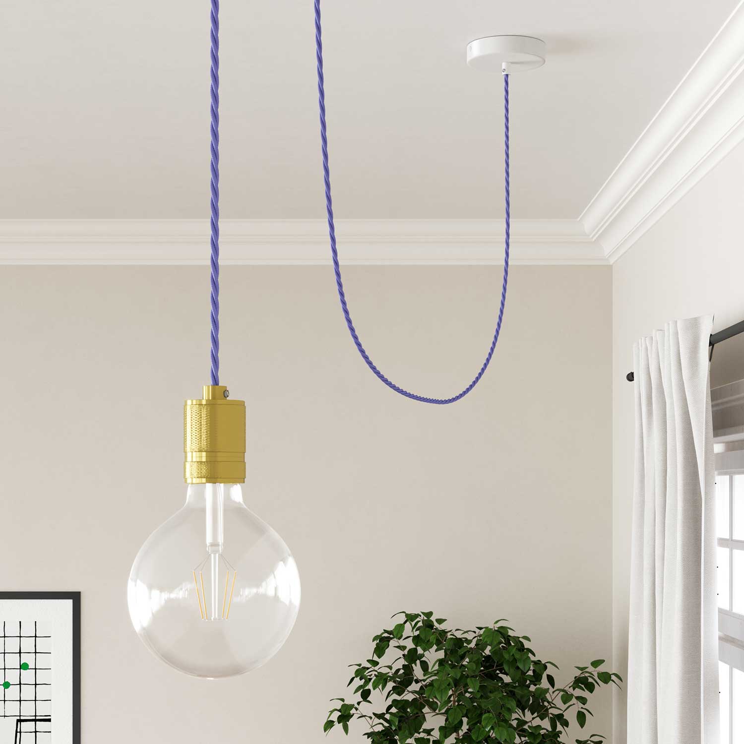 Cavo tessile per illuminazione Lavanda trecciato - L'Originale Creative Cables, per valorizzare lampade e lampadari - TM07
