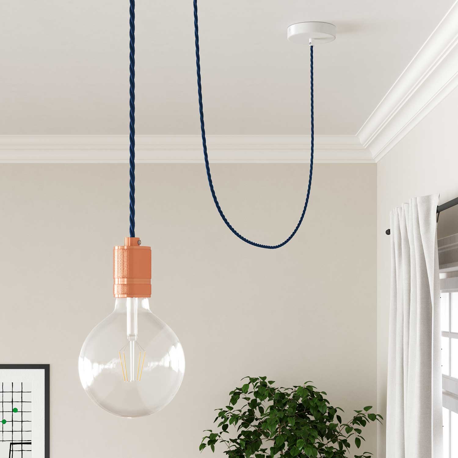 Cavo trecciato per illuminazione Blu profondo - L'Originale Creative Cables, per impianti a vista di design - TM20